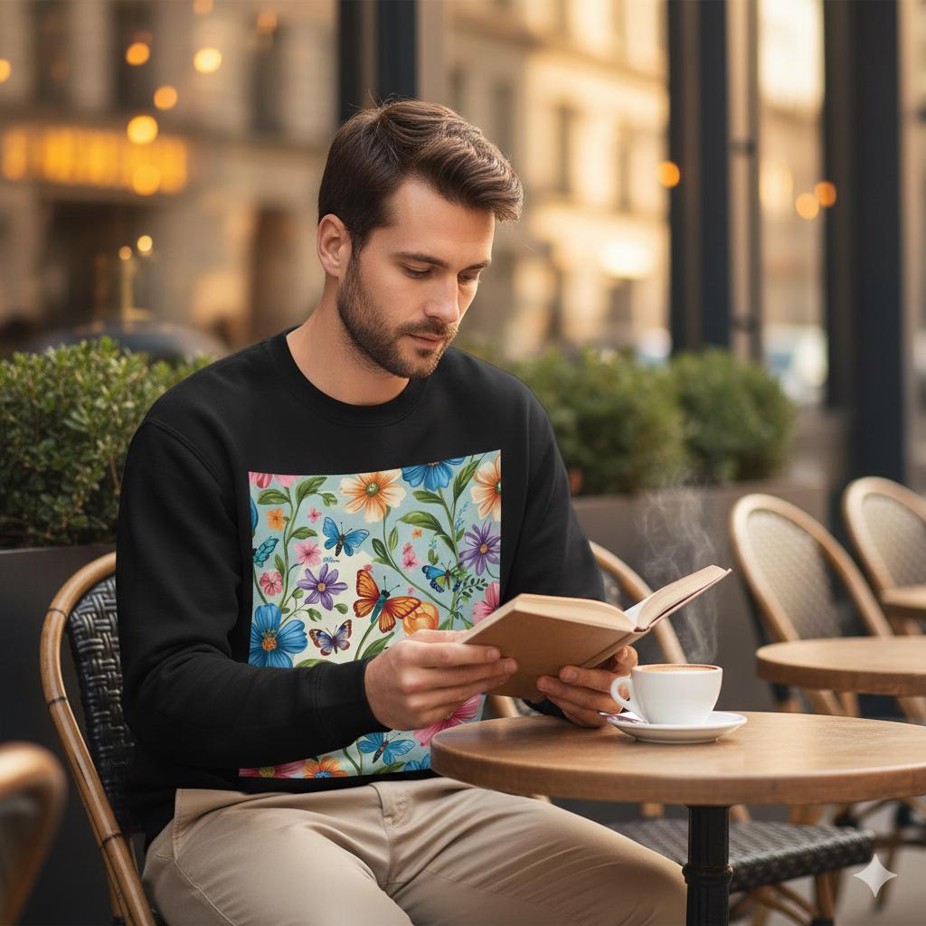 Tailles S-5XL Sweat unisexe fleurs et papillons | Col rond classique | Style printanier | Intérieur doux |