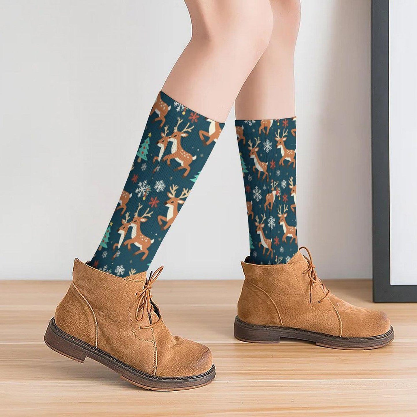 Chaussettes hautes de Noël rennes – unisexes, 40 cm, respirantes, maintien doux | Big Smiles inclusif