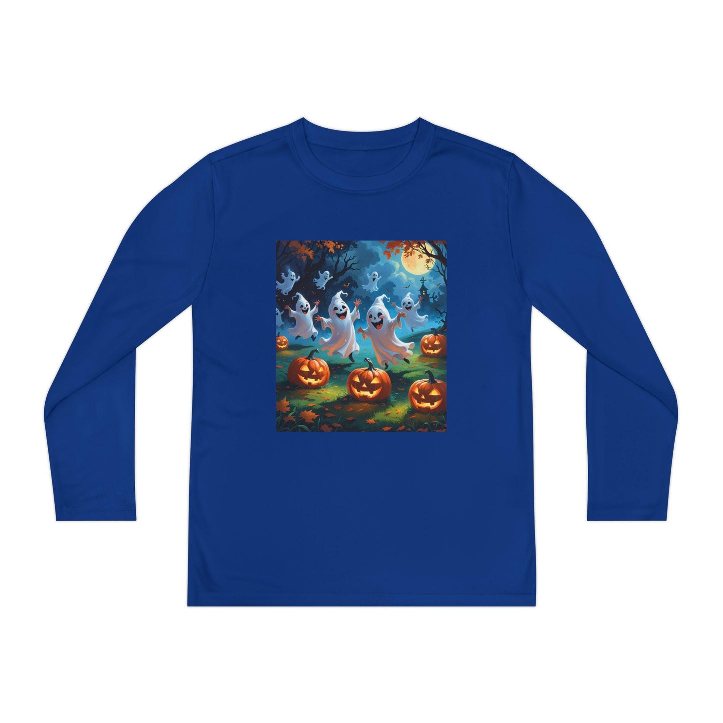 T-shirt pour les jeunes Halloween manches longues fantômes & citrouilles — respirant