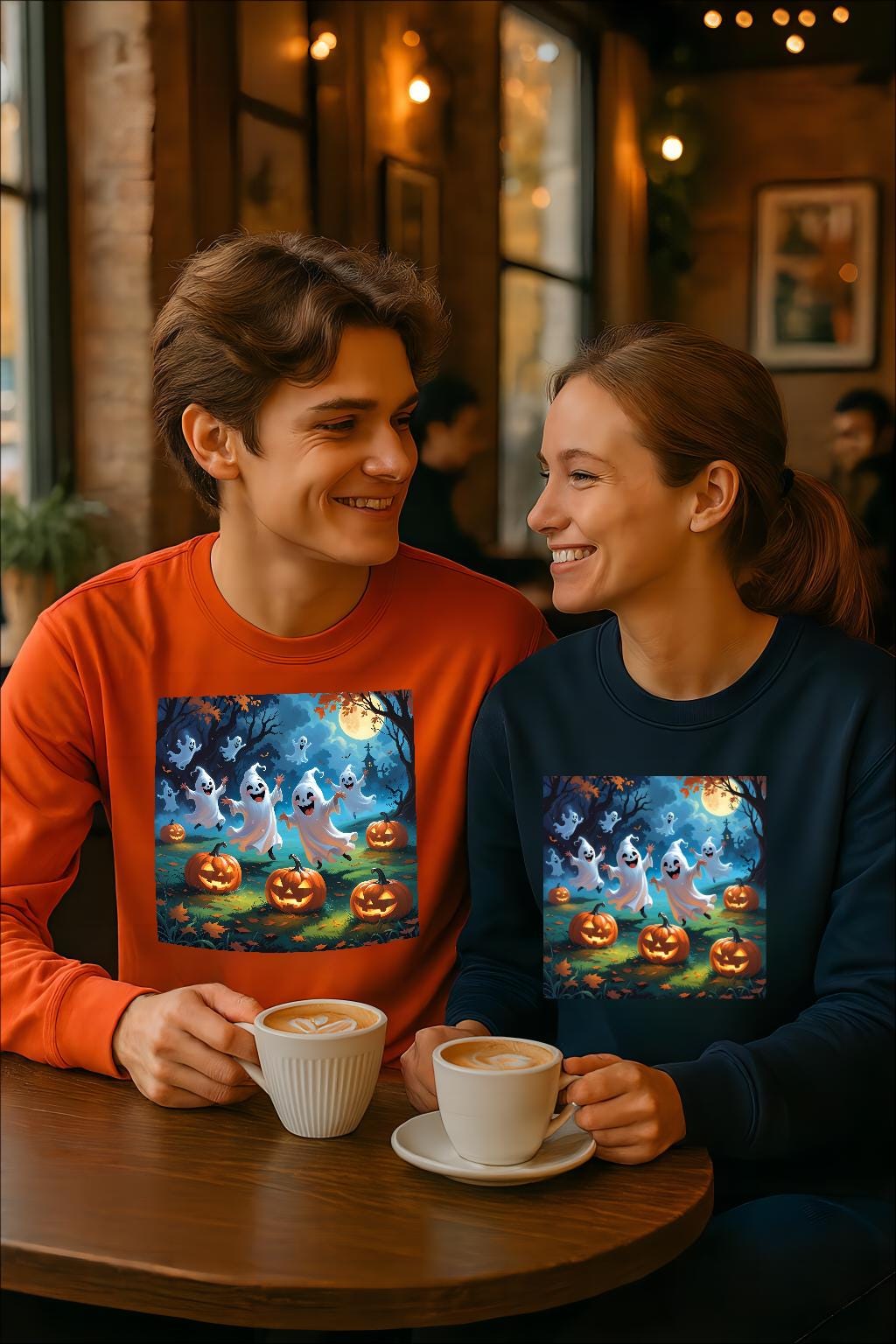 T-shirt pour les jeunes Halloween manches longues fantômes & citrouilles — respirant
