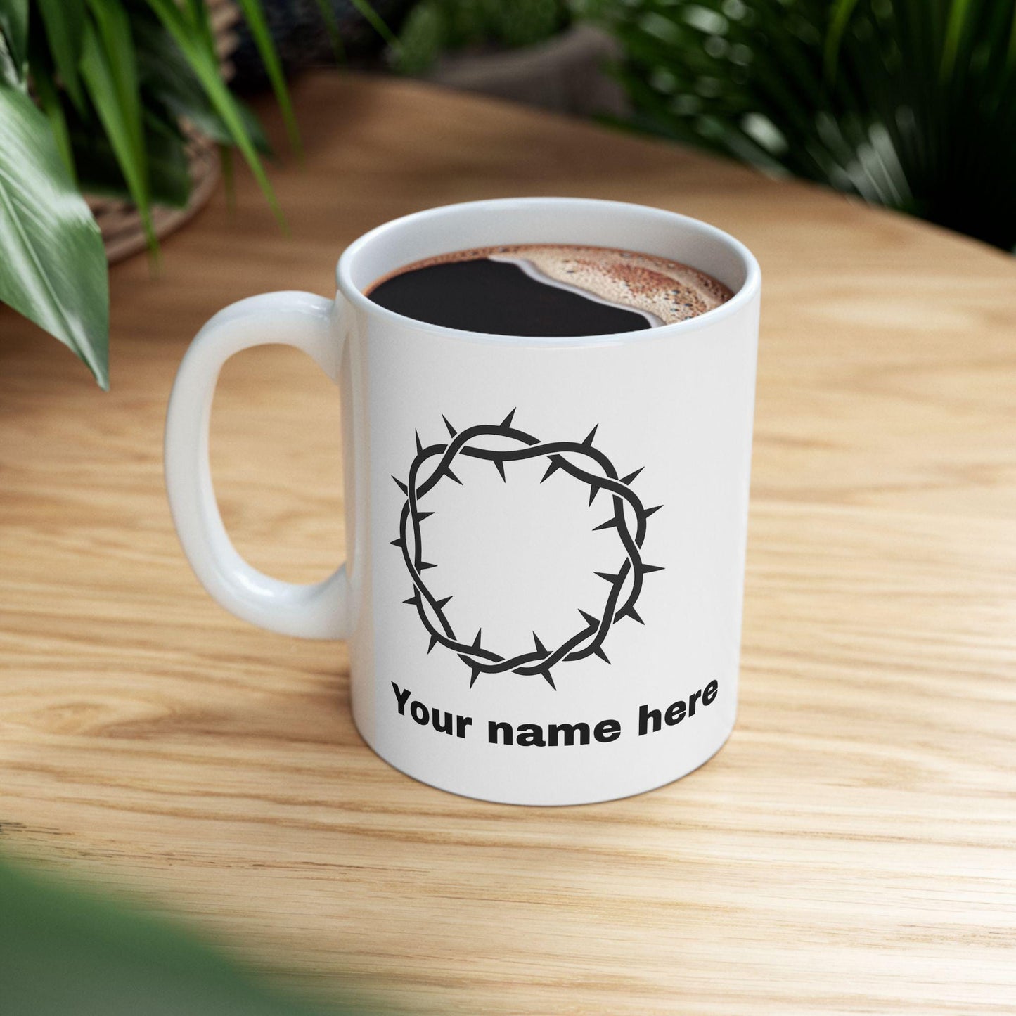Mug chrétien personnalisable – Couronne d’Épines, céramique brillante 11oz/15oz, micro-ondes & lave-vaisselle