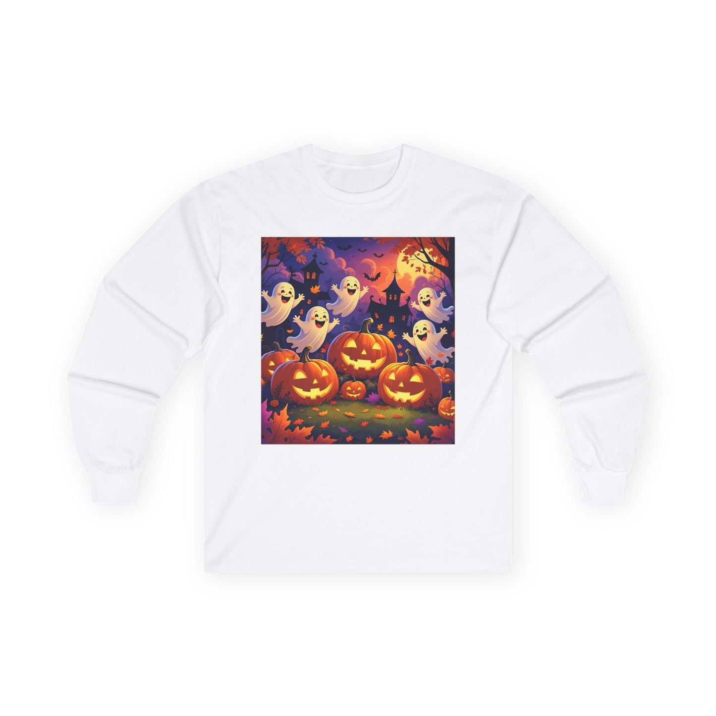 Tailles S–5XL T-shirt unisexe performance Halloween manches longues, fantômes & citrouilles, polyester