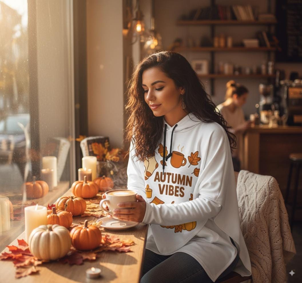 Tallas S - 5XL Poncho blanco Autumn Vibes, sudadera con capucha de manga larga para mujer, dobladillo irregular, estilo casual de otoño,