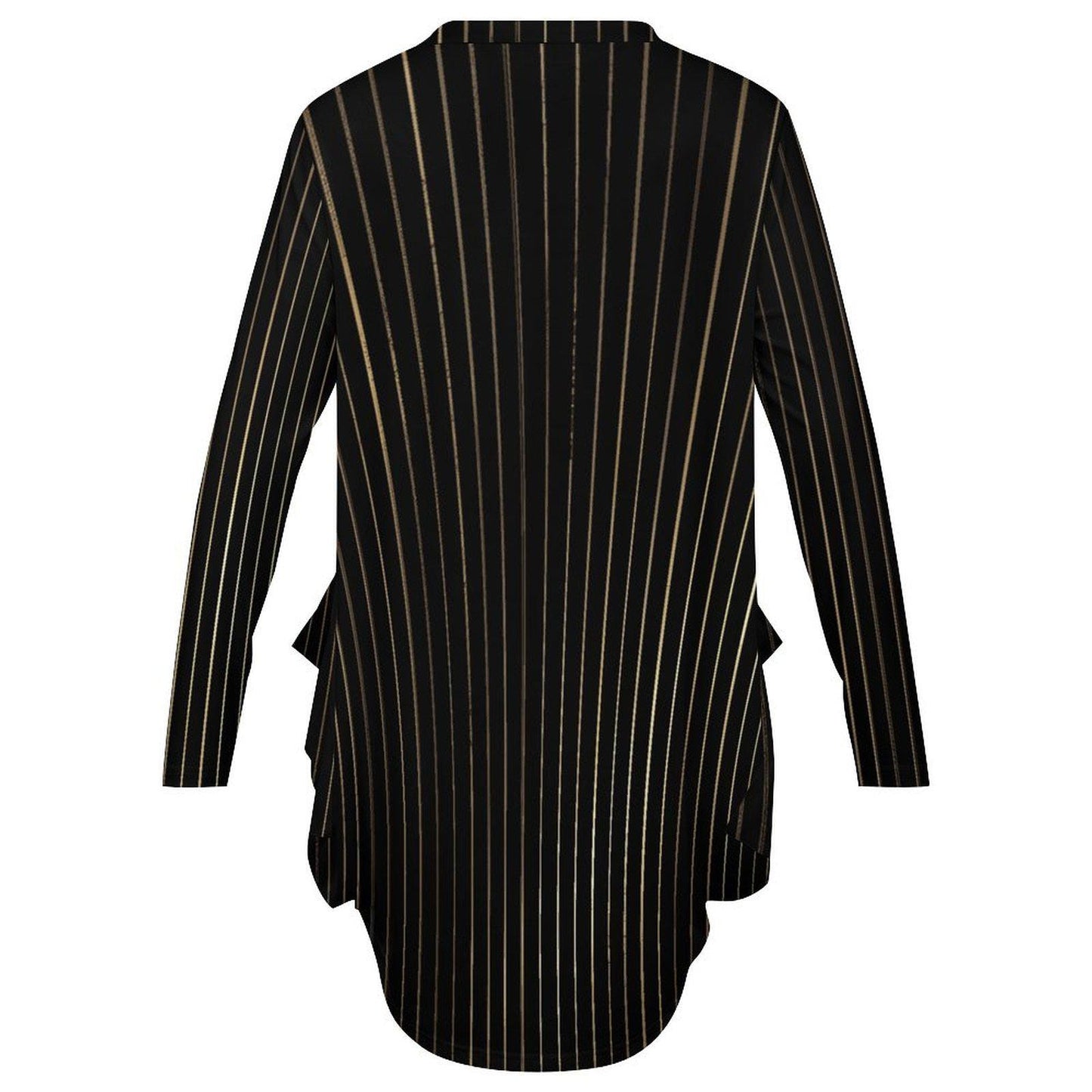 tailles S - 5XL Robe ample manches longues avec poches | noir à fines rayures dorées | imprimé intégral