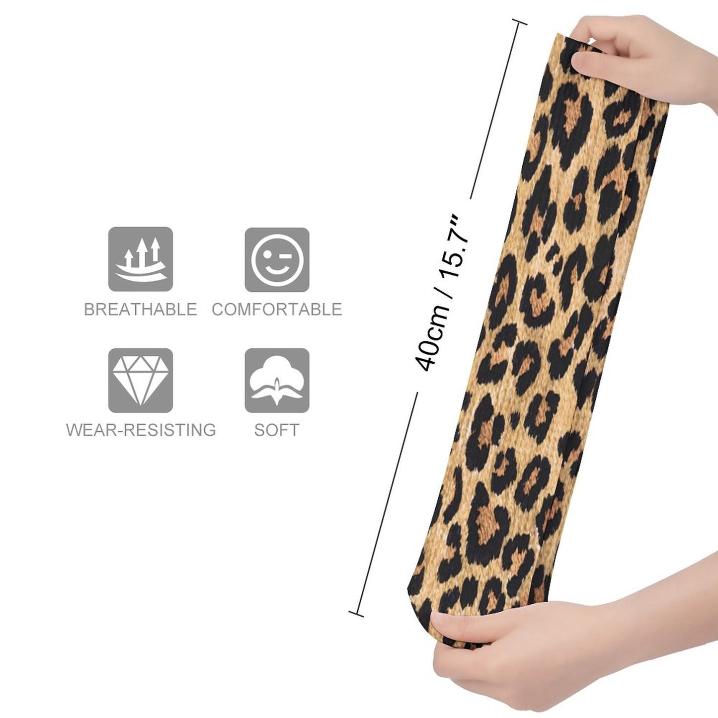 Chaussettes montantes léopard sable – respirantes, anti-glisse & confort mollets – impression all-over | Big Smiles