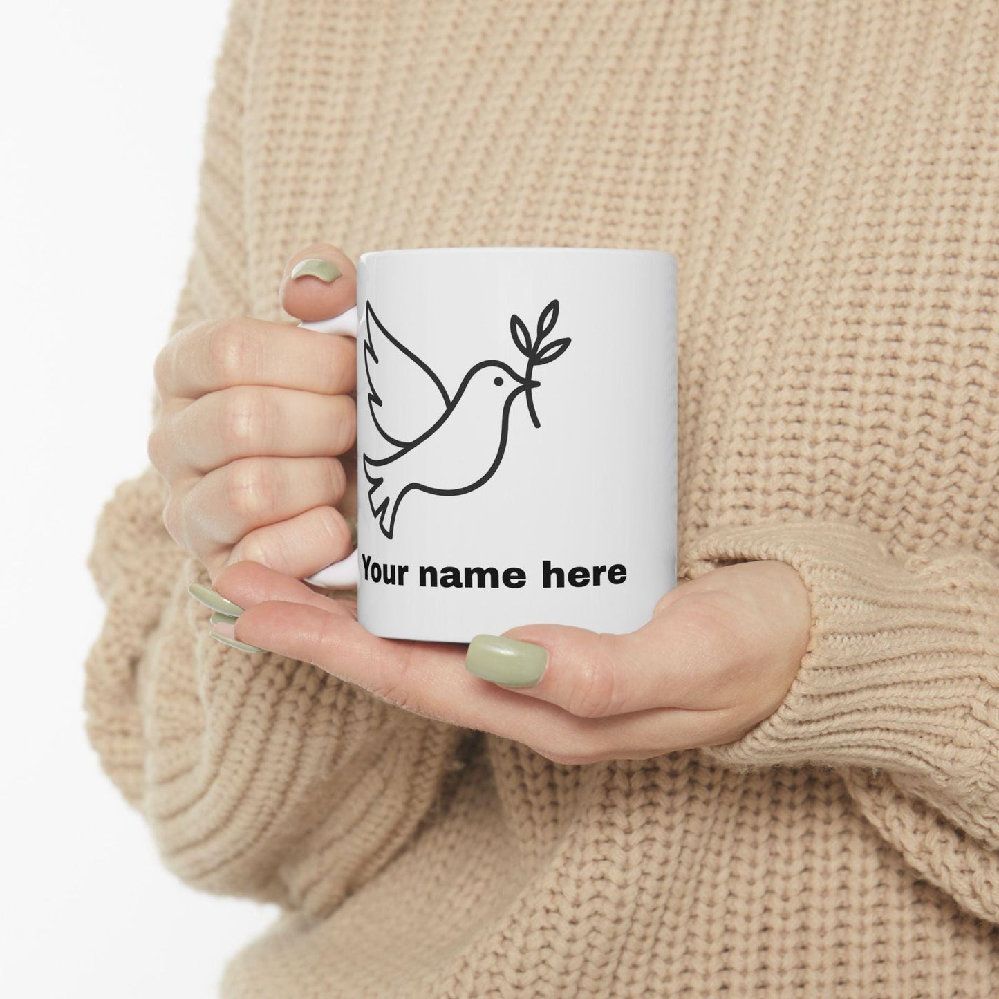 Mug colombe de la paix personnalisable – céramique brillante 11oz/15oz, micro-ondes & lave-vaisselle