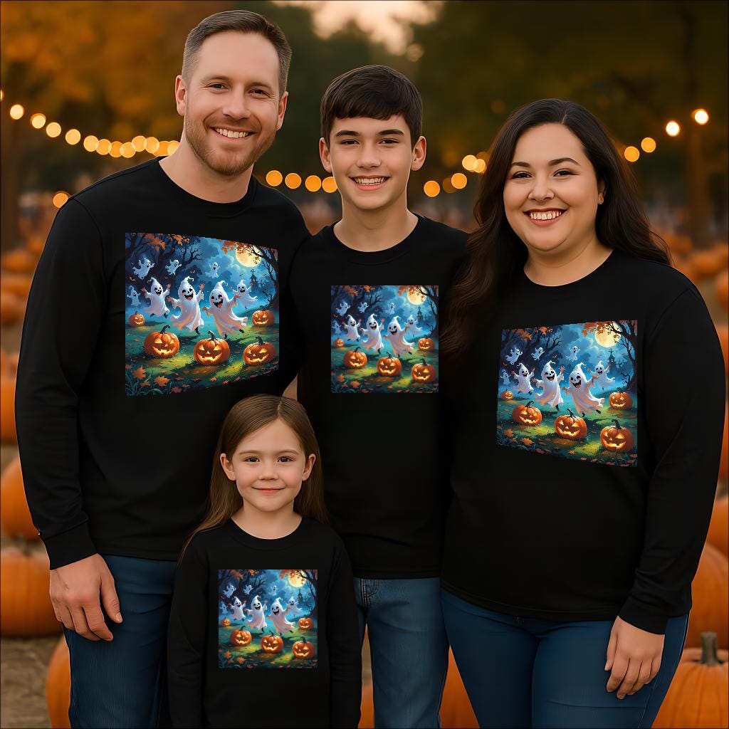 Tailles S–5XL T-shirt Halloween Fantômes & Citrouilles – Manches Longues Unisexe