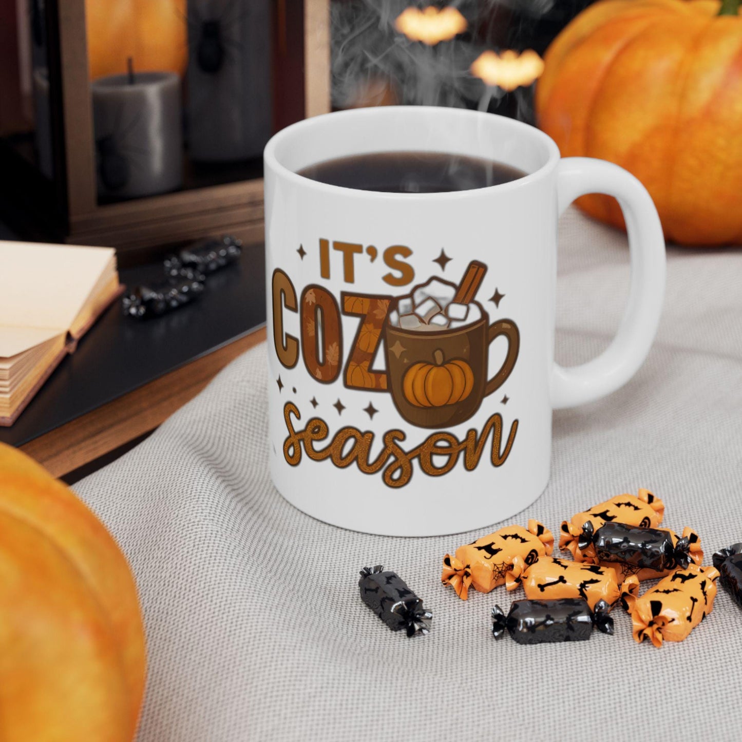 Mug Cozy Season — tasse chocolat chaud d’automne, cadeau citrouille, maison bureau, café Halloween 330ml - 11oz