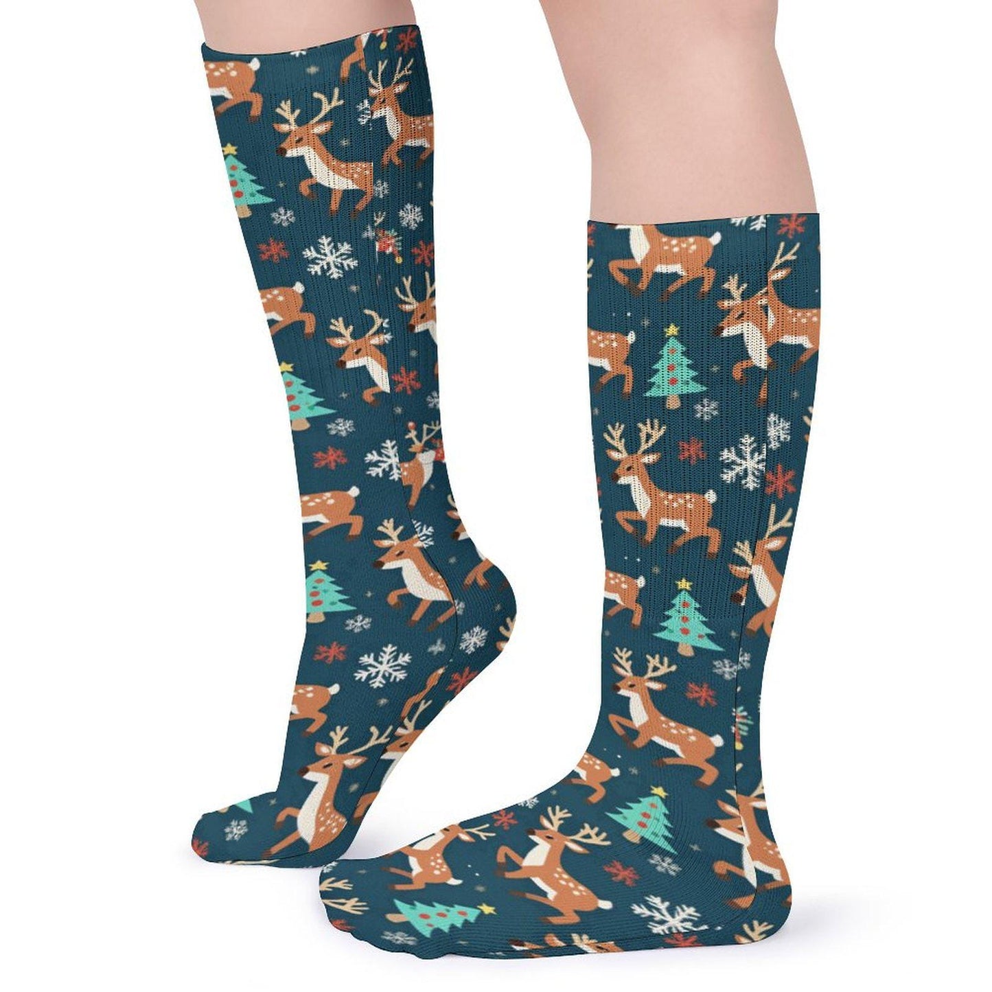Chaussettes hautes de Noël rennes – unisexes, 40 cm, respirantes, maintien doux | Big Smiles inclusif