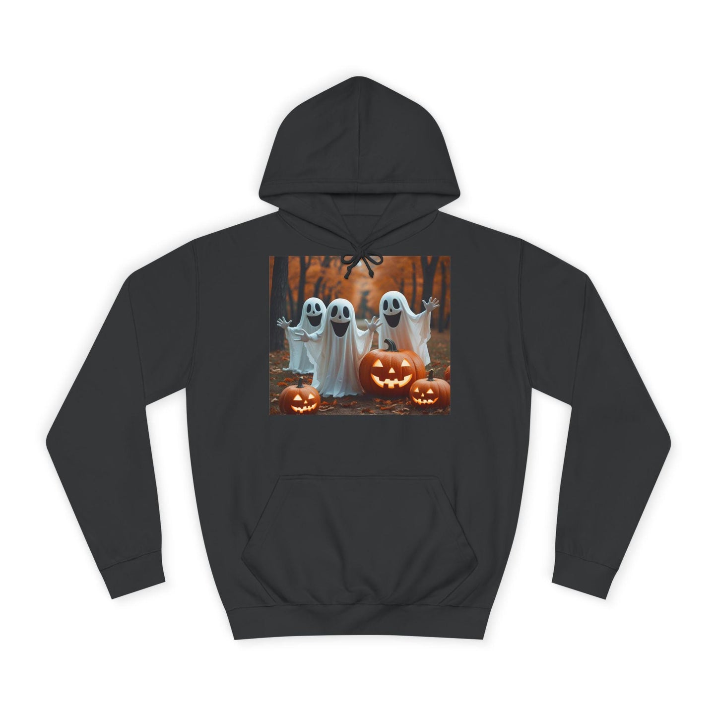 Tailles XS–5XL Sweat à capuche unisexe noir d’Halloween avec fantômes et citrouilles, coton mélangé