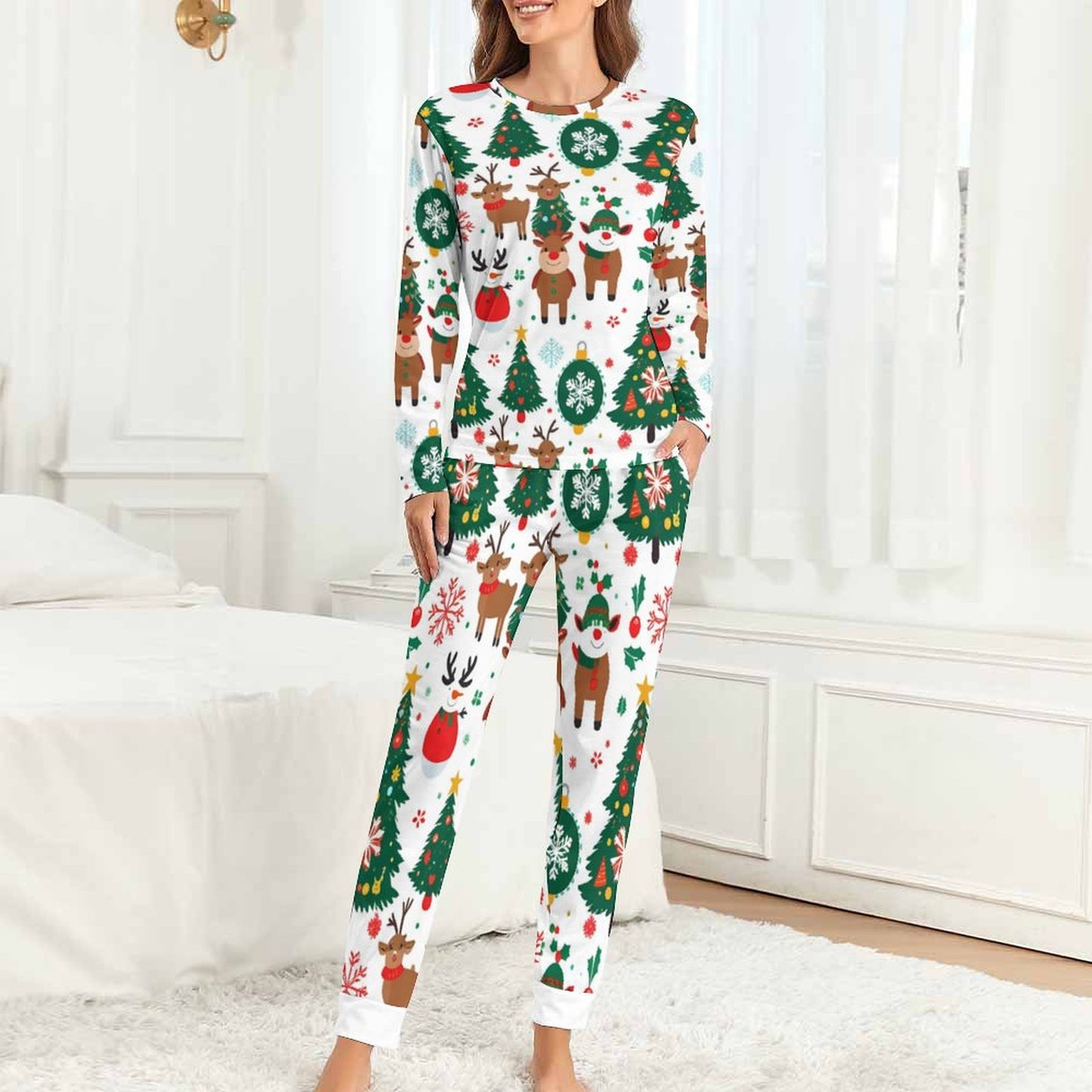 Pyjama de Noël femme 2 pièces | XS–6XL | Doux, stretch, poches, imprimé intégral | Big Smiles