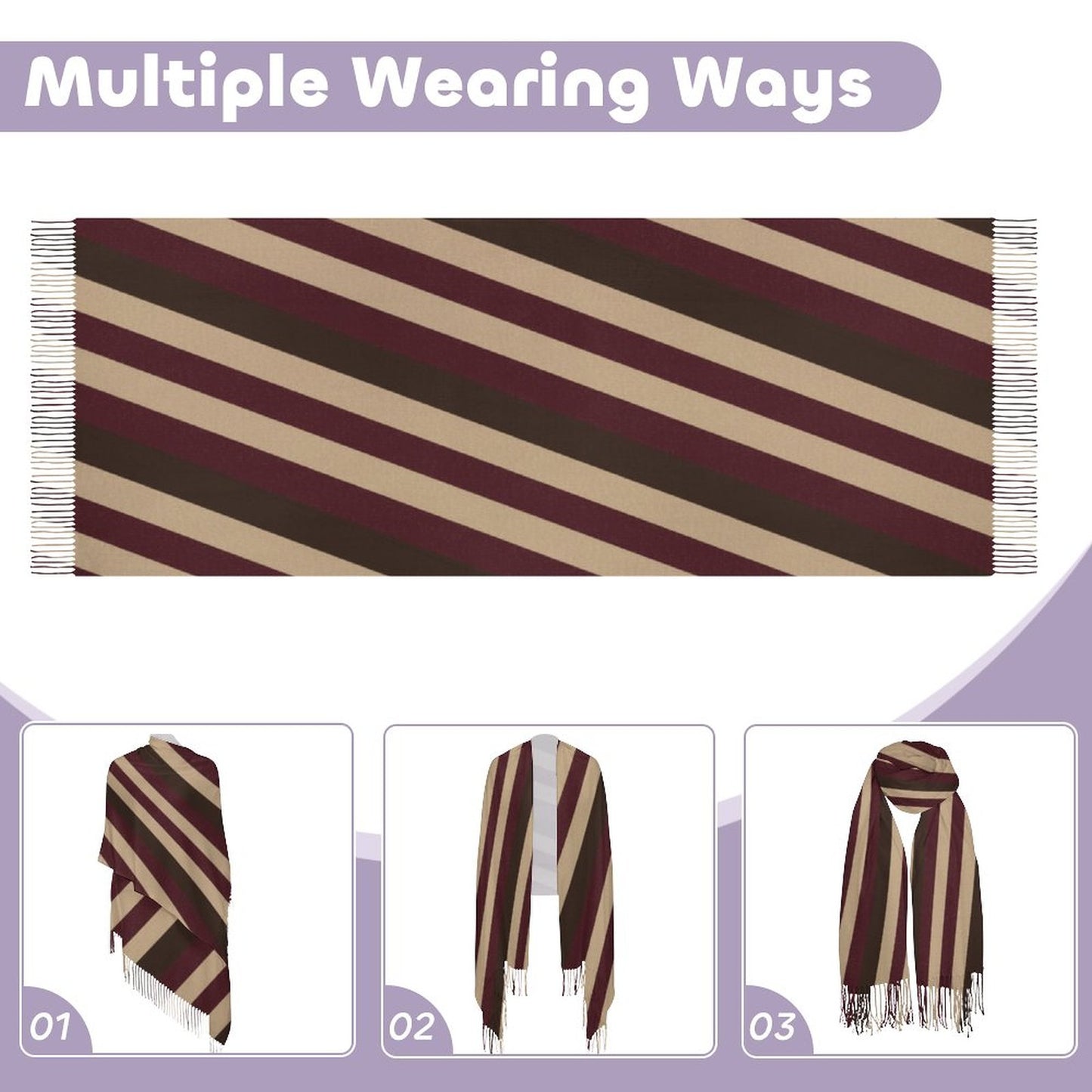 Écharpe à franges façon cachemire – imprimé intégral bordeaux & beige | Big Smiles