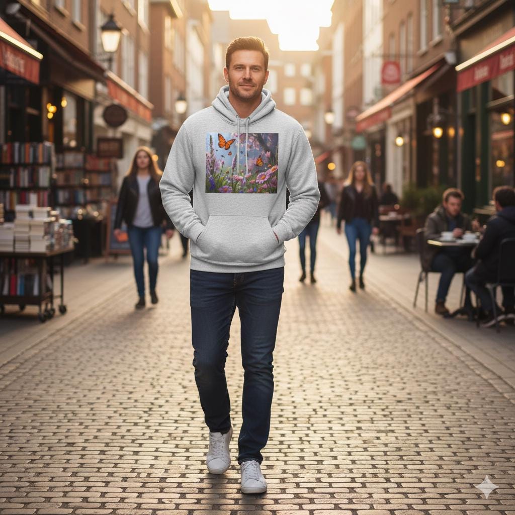 Sudadera unisex con diseño de mariposas y jardín, tallas XS a 5XL | Sudadera botánica floral para campus | Regalo acogedor de primavera | Suéter suave y estético |