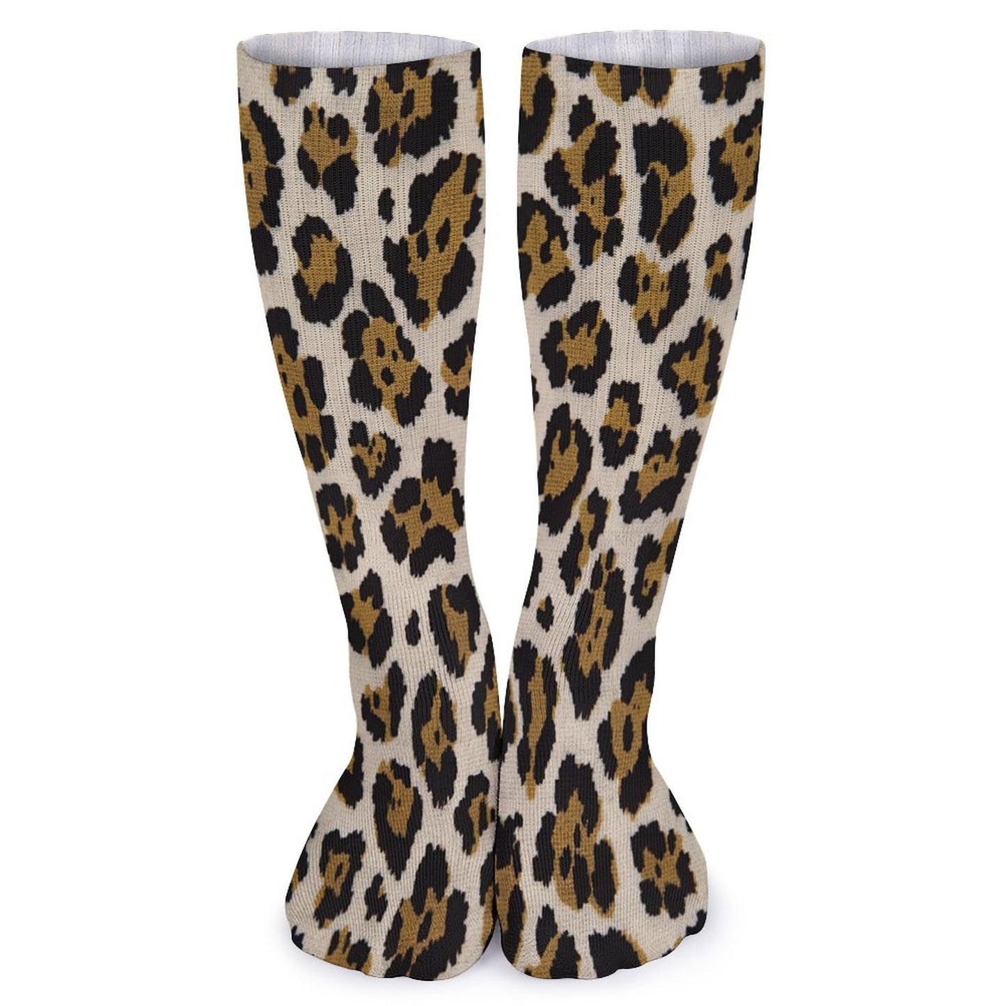 Chaussettes montantes léopard beige – respirantes, anti-glisse & confort mollets – impression all-over | Big Smiles
