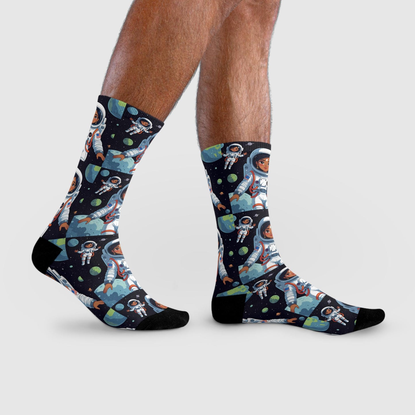 Chaussettes « Astronaut Girl » – crew sublimées, motif espace, cadeau space lovers