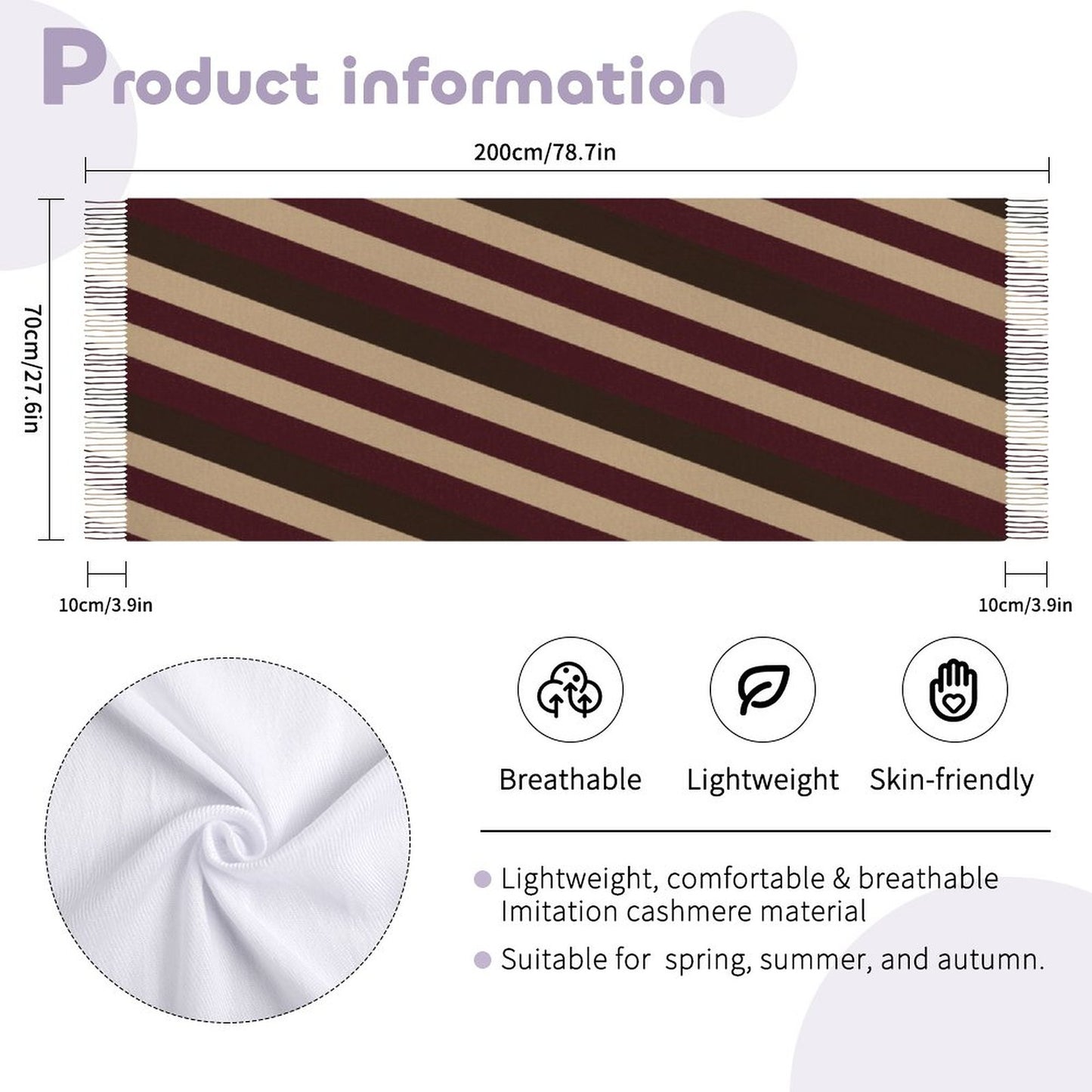 Écharpe à franges façon cachemire – imprimé intégral bordeaux & beige | Big Smiles