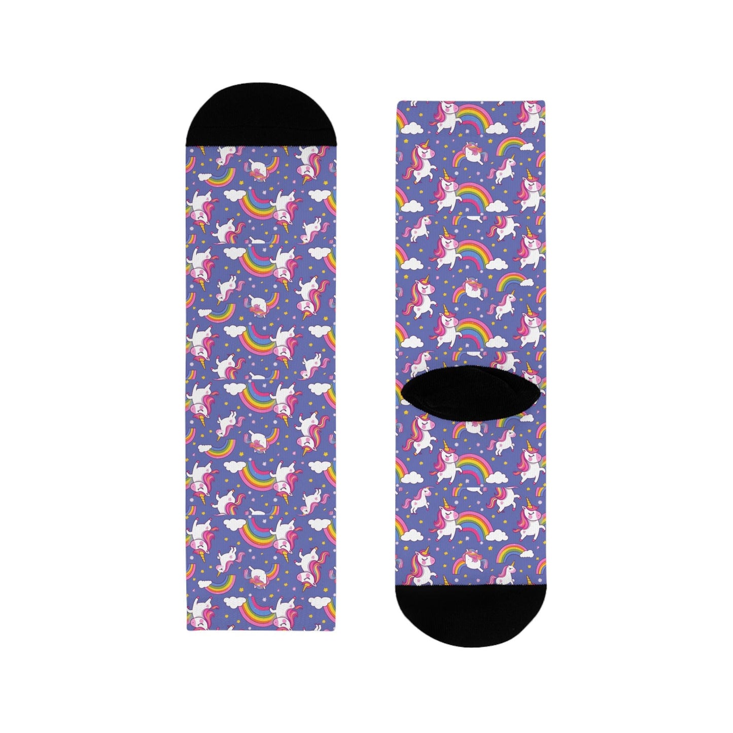 Chaussettes « Unicorn Rainbow » – crew sublimées, motif licornes & arcs-en-ciel, cadeau fun