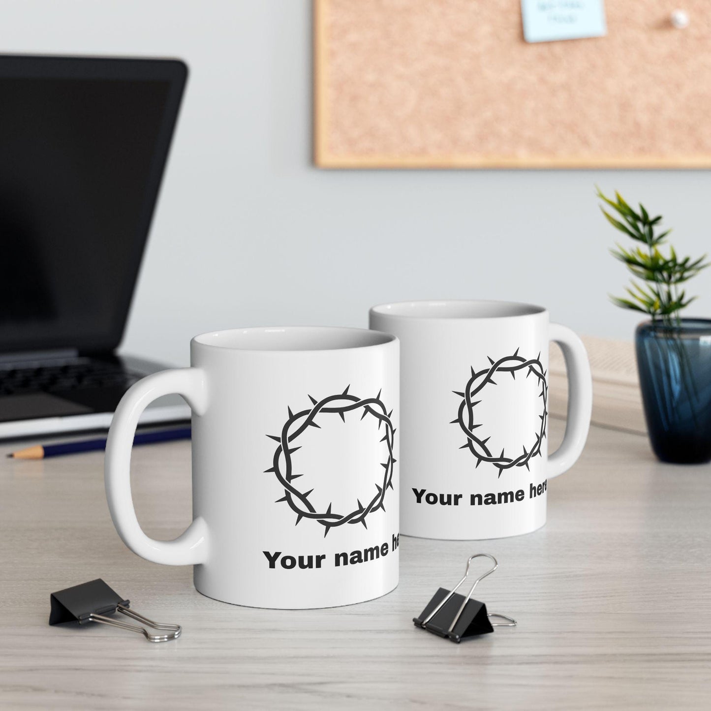 Mug chrétien personnalisable – Couronne d’Épines, céramique brillante 11oz/15oz, micro-ondes & lave-vaisselle