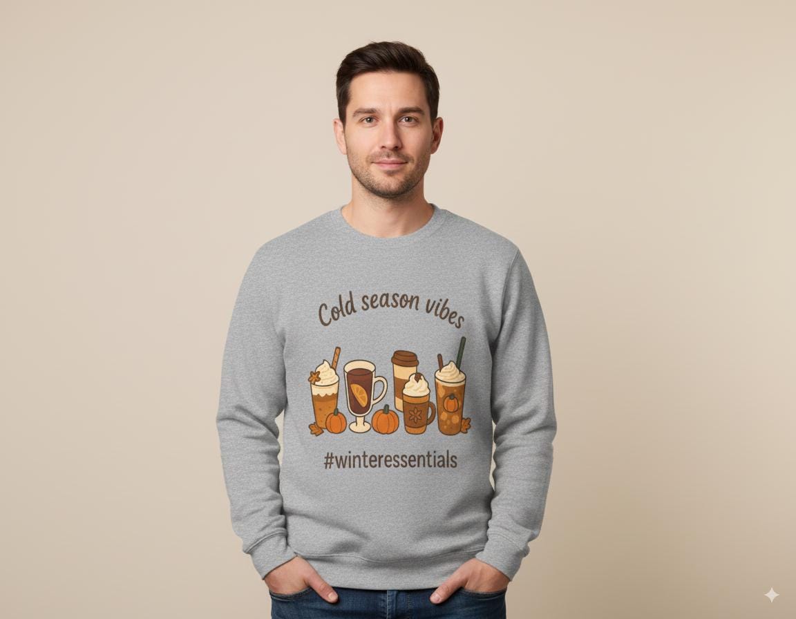 Tailles S - 5XL Sweat Unisexe Cold Season Vibes | Pull Automne Hiver Cocooning | Cadeau Amateur de Café | Sweat Pumpkin Spice