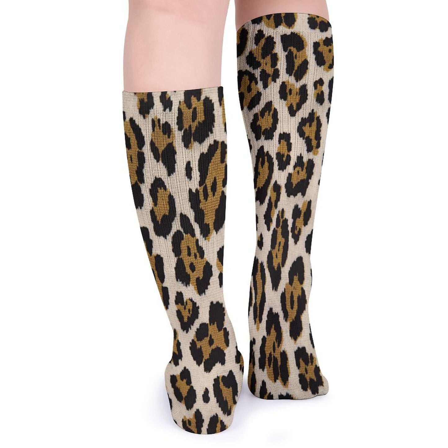 Chaussettes montantes léopard beige – respirantes, anti-glisse & confort mollets – impression all-over | Big Smiles