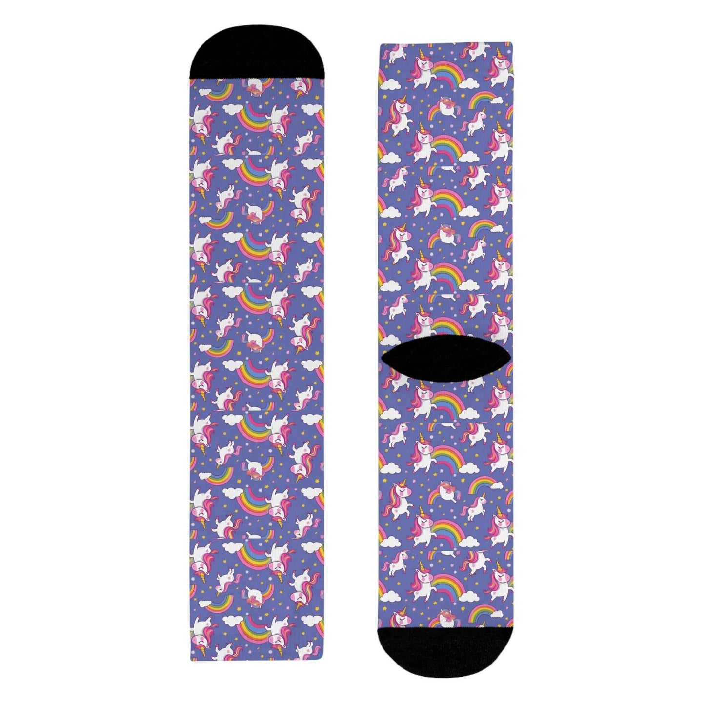 Chaussettes « Unicorn Rainbow » – crew sublimées, motif licornes & arcs-en-ciel, cadeau fun
