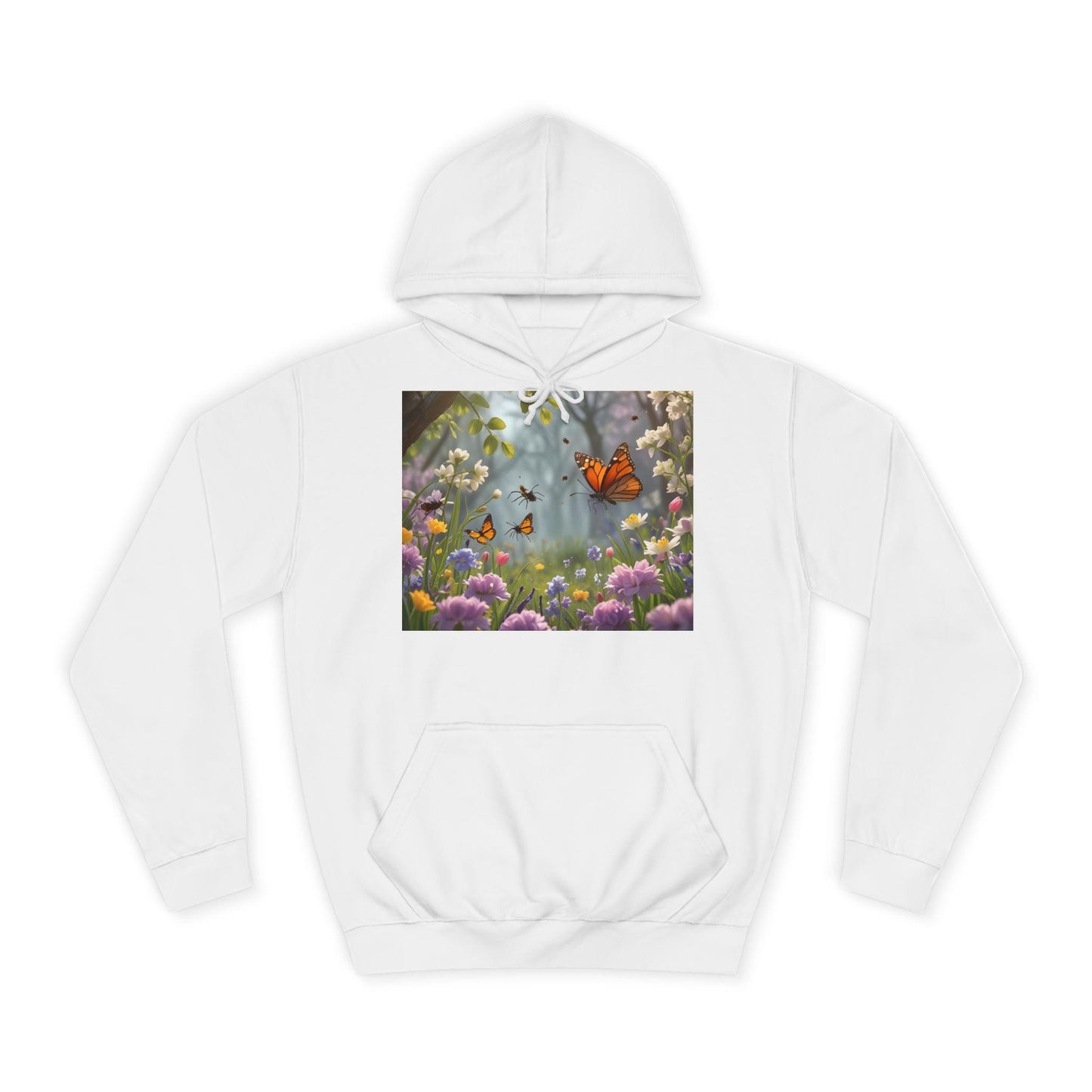 Sudadera unisex con diseño de mariposas y jardín, tallas XS a 5XL | Sudadera con estampado floral botánico para campus | Top con estética primaveral | Regalo de graduación |