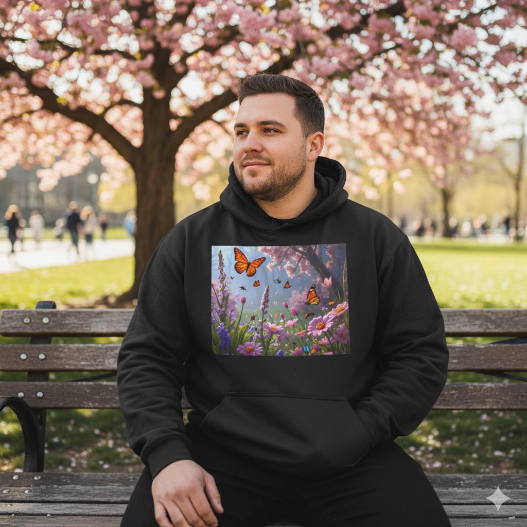 Sudadera unisex con diseño de mariposas y jardín, tallas XS a 5XL | Sudadera botánica floral para campus | Regalo acogedor de primavera | Suéter suave y estético |