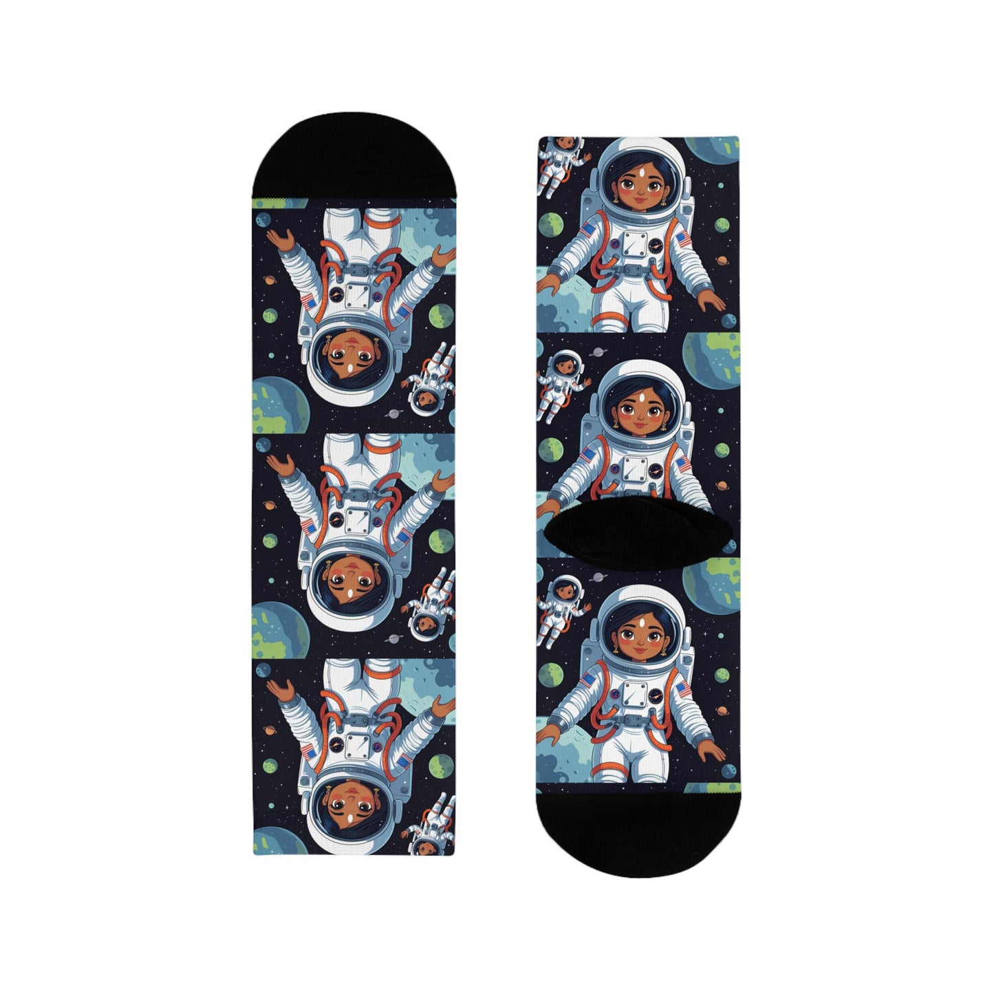 Chaussettes « Astronaut Girl » – crew sublimées, motif espace, cadeau space lovers