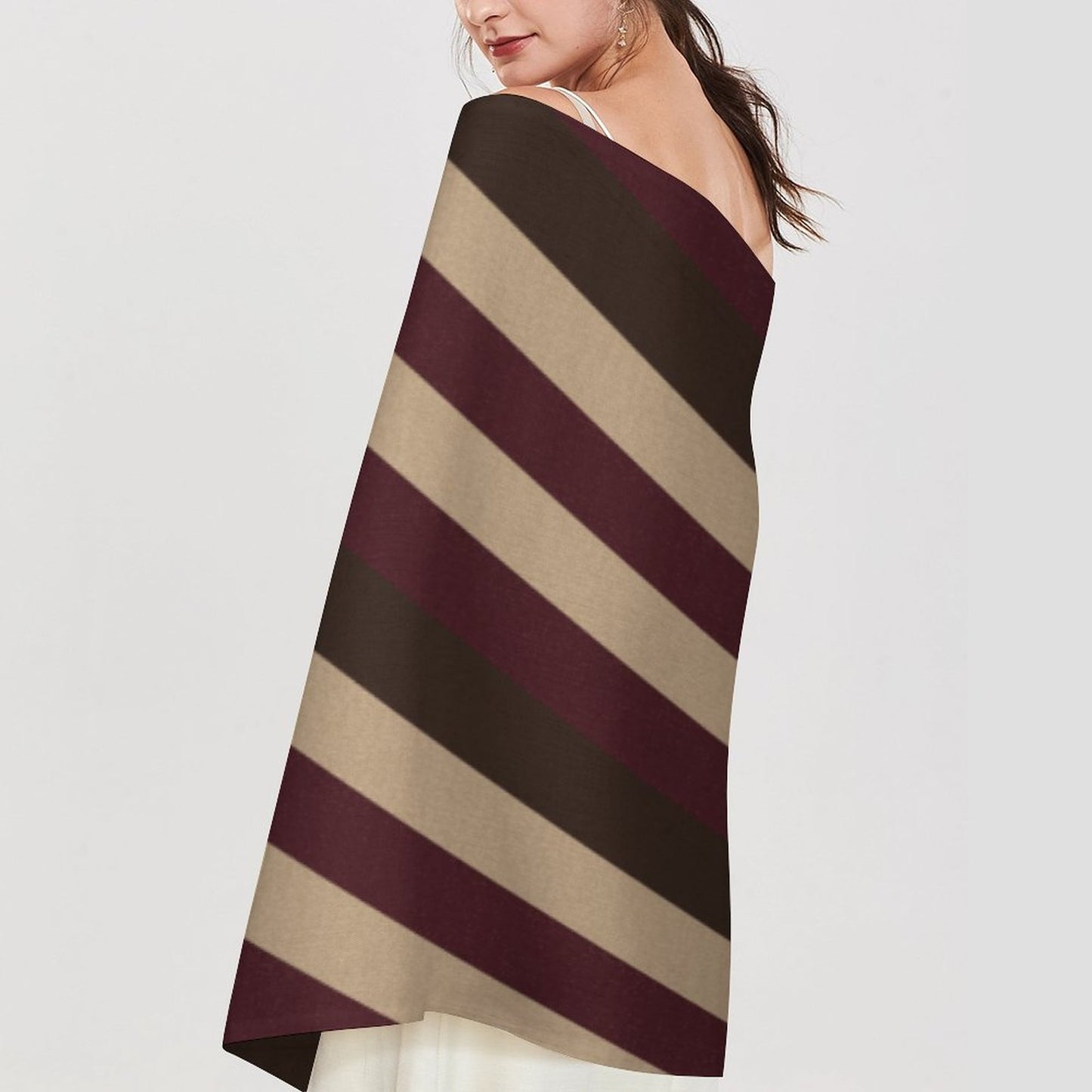 Écharpe à franges façon cachemire – imprimé intégral bordeaux & beige | Big Smiles