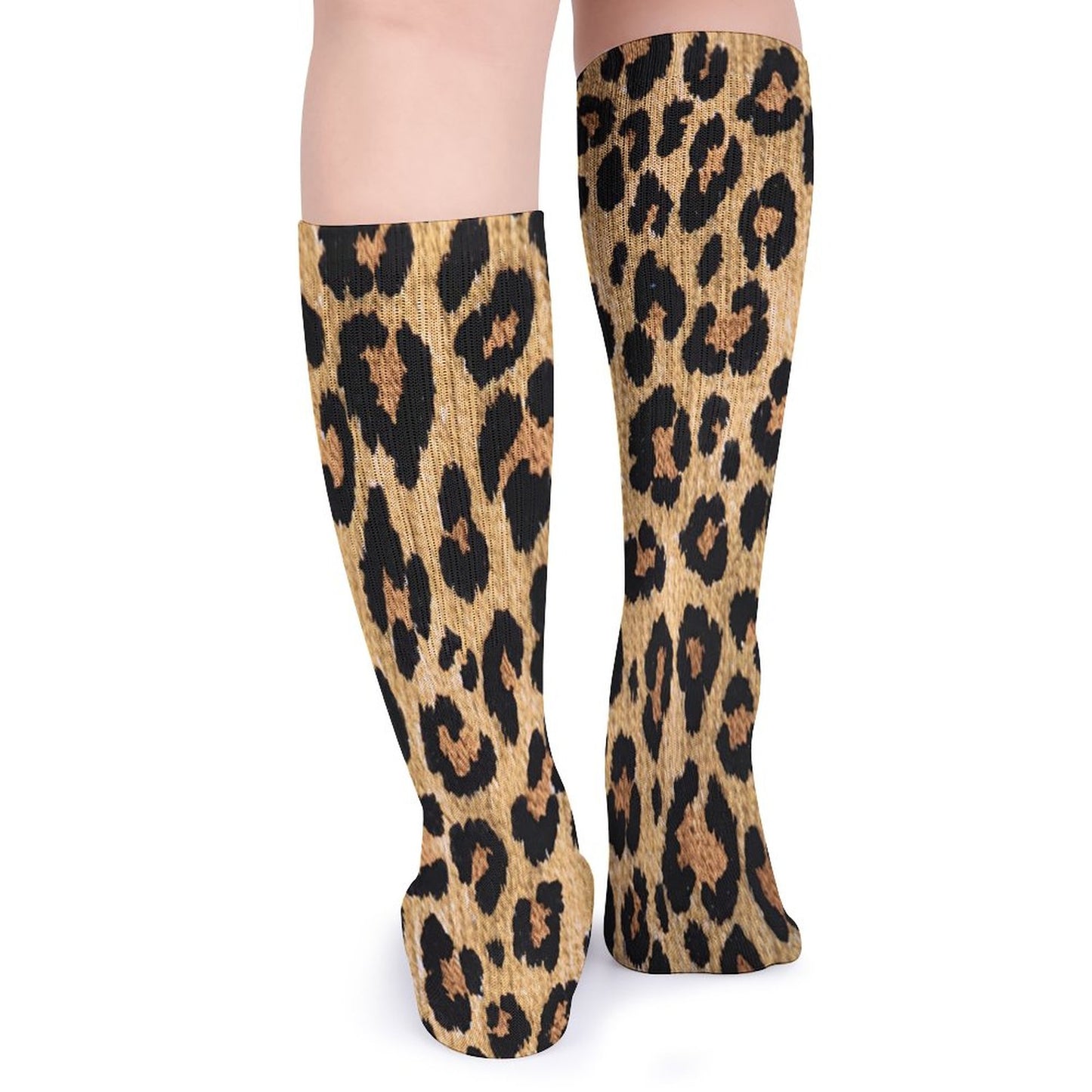 Chaussettes montantes léopard sable – respirantes, anti-glisse & confort mollets – impression all-over | Big Smiles