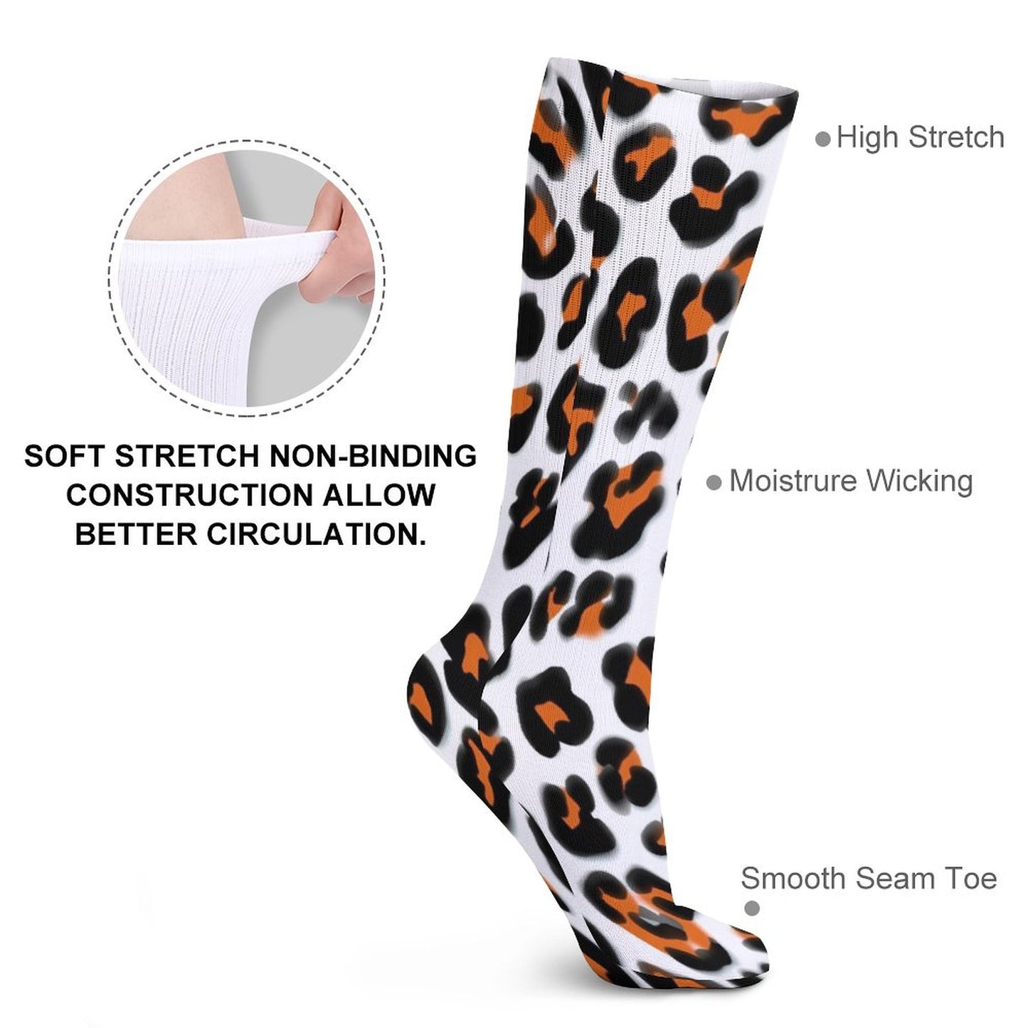 Chaussettes montantes motif léopard – respirantes & confort mollets – impression all-over | Big Smiles