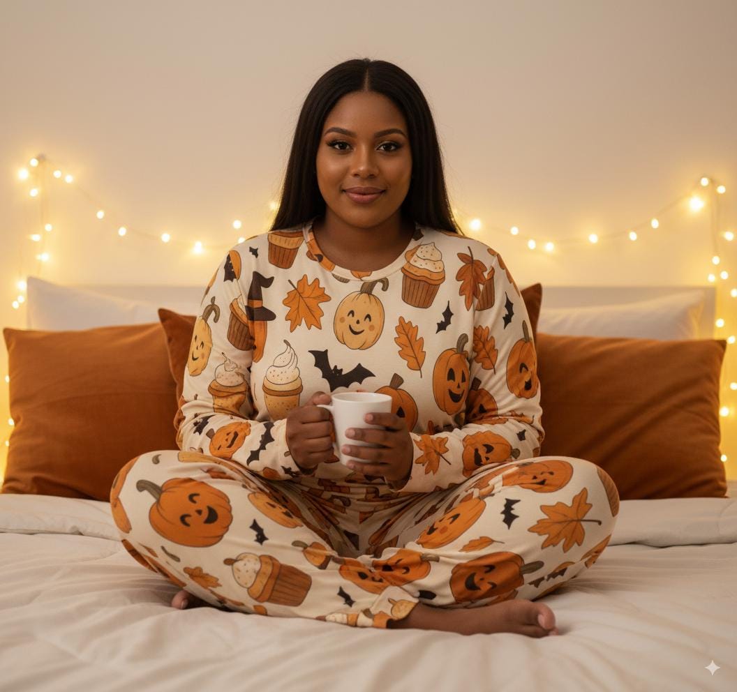 tailles XS - 6XL Pyjama femme Halloween, ensemble deux pièces cosy, motif citrouilles et chauves-souris all-over,