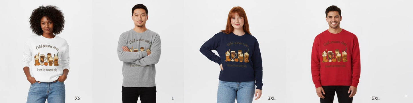 Tailles S - 5XL Sweat Unisexe Cold Season Vibes | Pull Automne Hiver Cocooning | Cadeau Amateur de Café | Sweat Pumpkin Spice