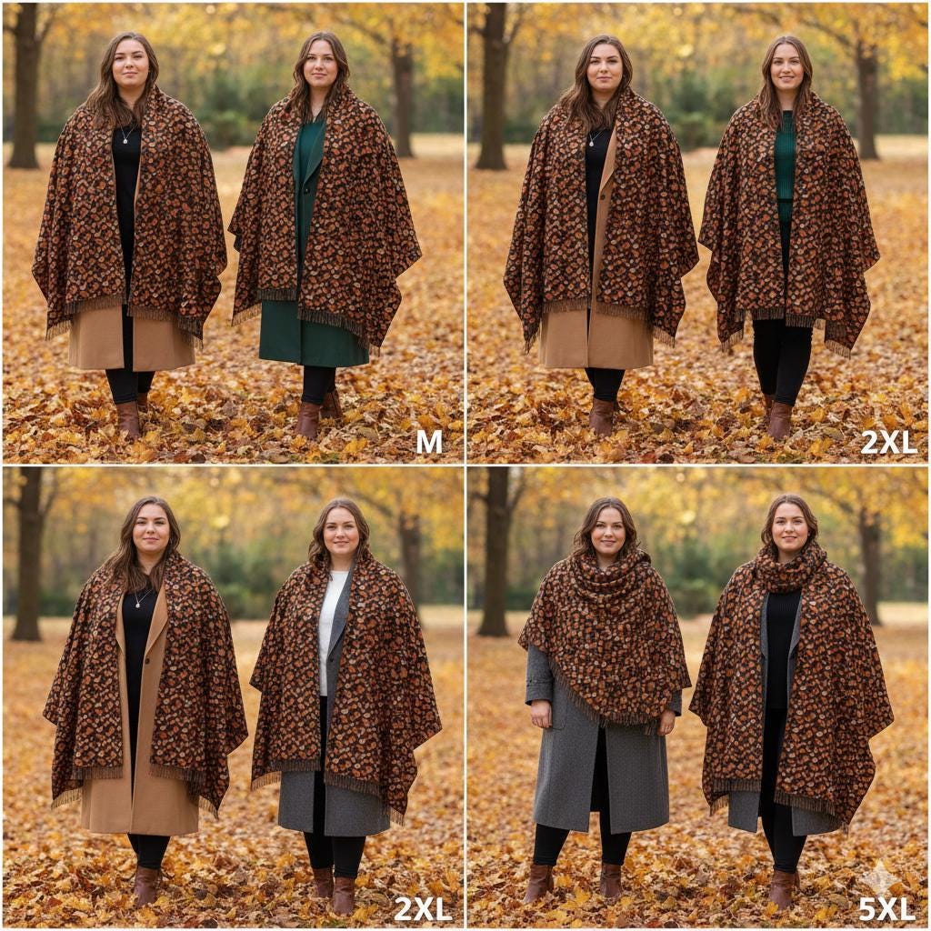 Écharpe à franges feuilles d’automne | Châle long doux effet cachemire 200x70 – Big Smiles