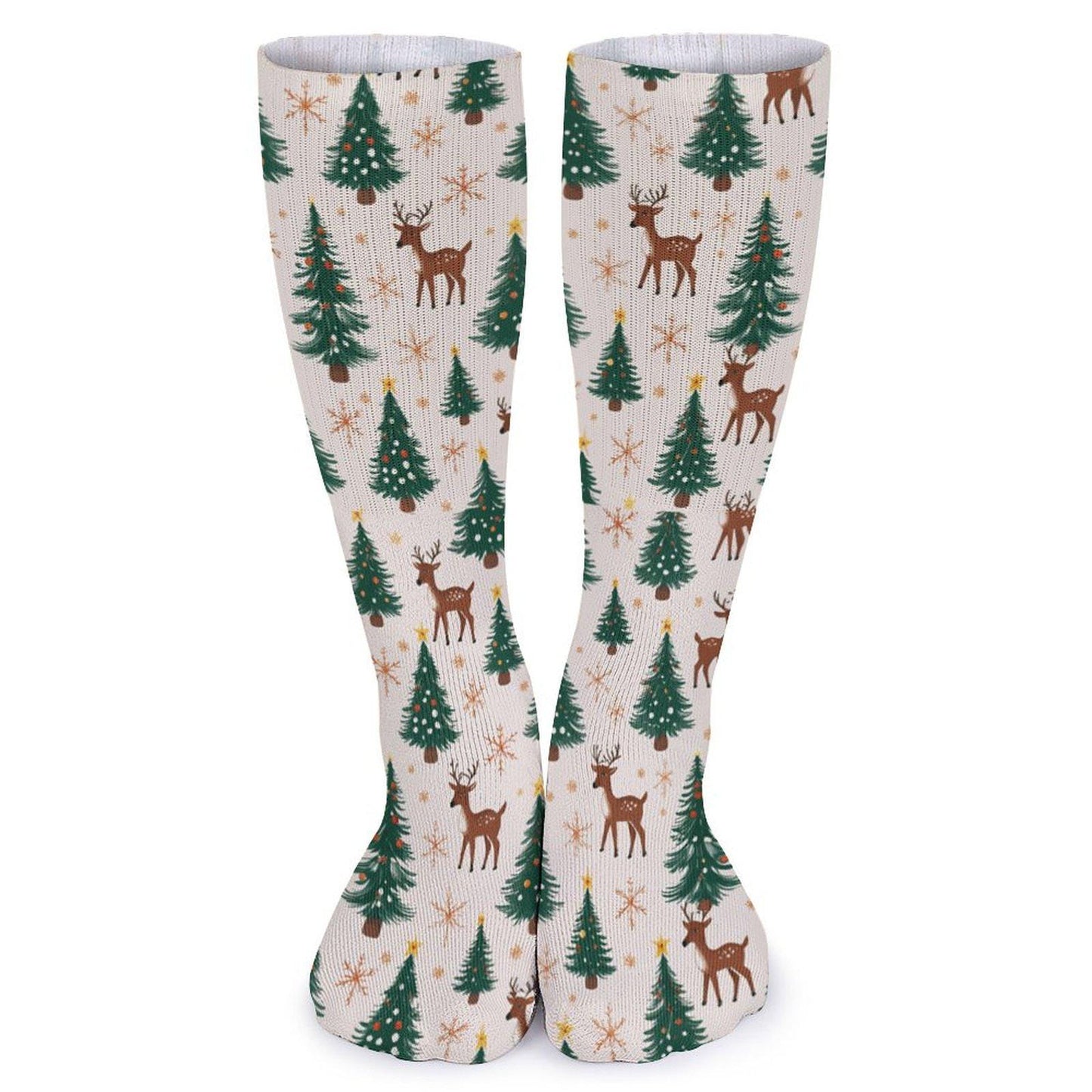 Chaussettes montantes crème Noël | Rennes, sapins et flocons | Respirantes & stretch | Mode inclusive Big Smiles