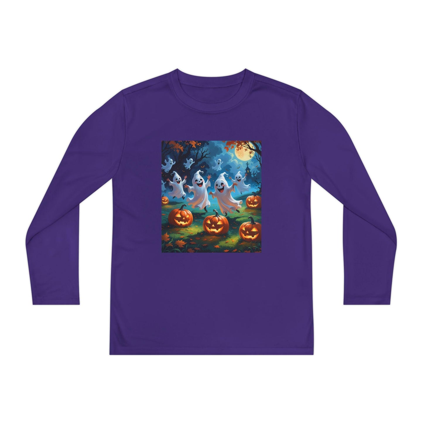 T-shirt pour les jeunes Halloween manches longues fantômes & citrouilles — respirant