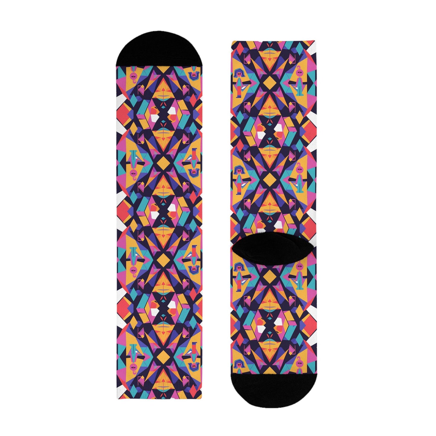 Chaussettes « Geo Pop » – crew sublimées, motif géométrique coloré, confort cosy