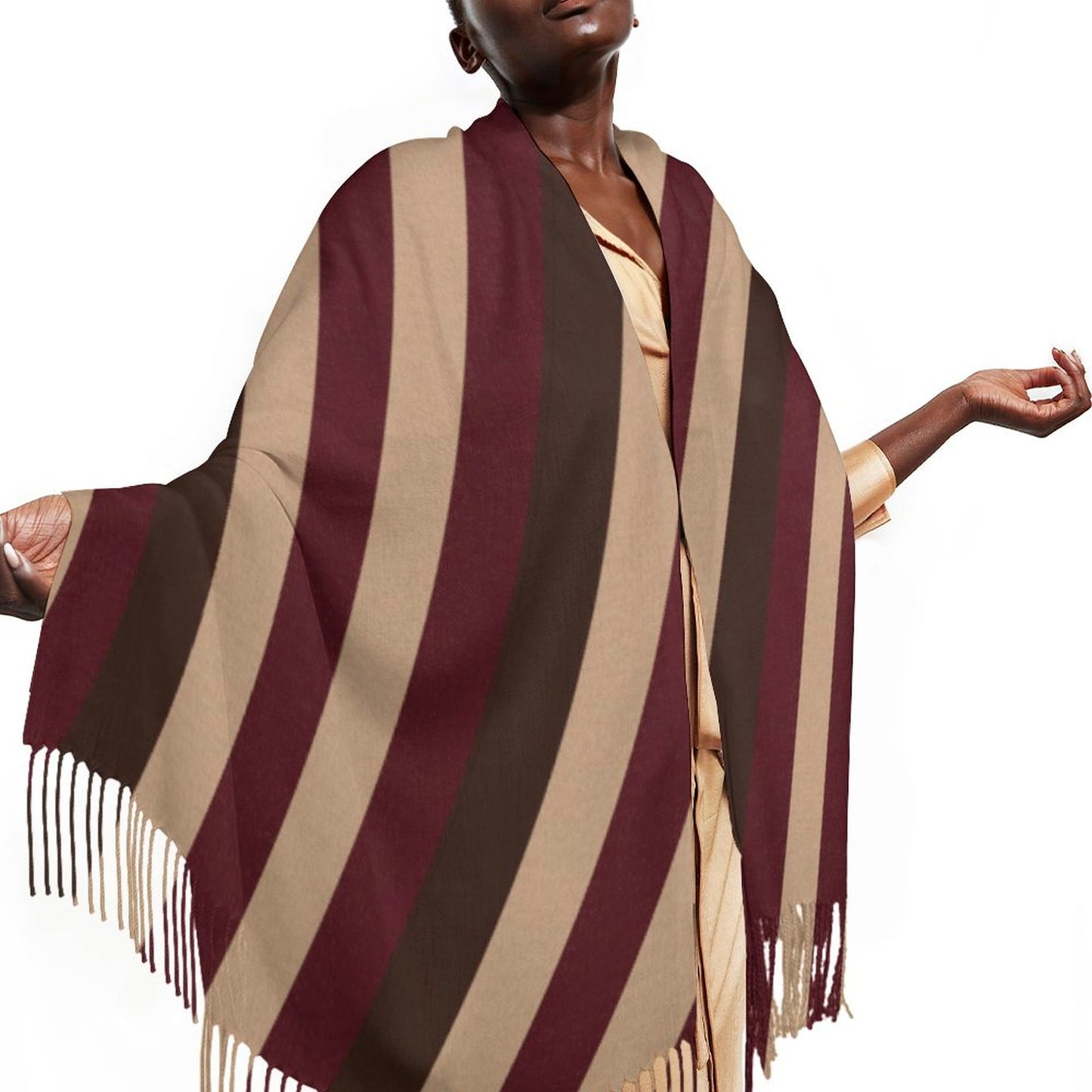 Écharpe à franges façon cachemire – imprimé intégral bordeaux & beige | Big Smiles