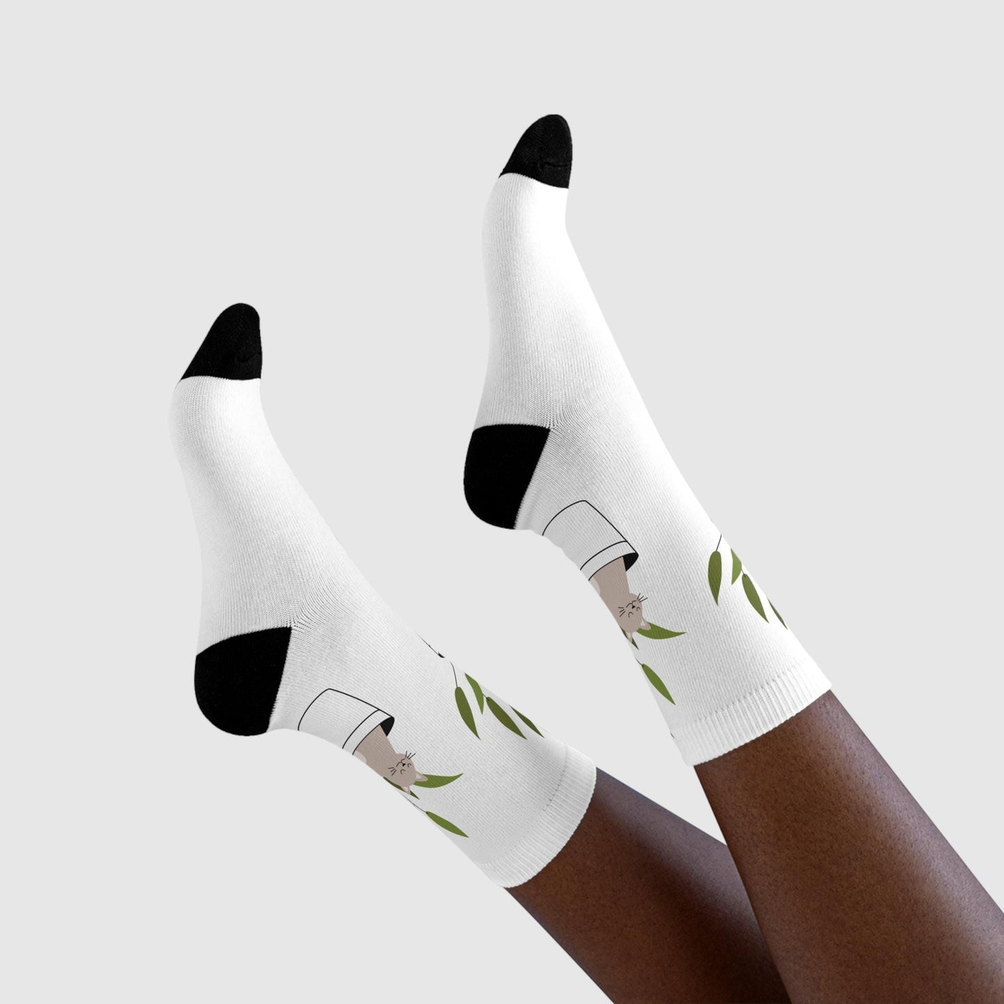 Chaussettes « Cat Plant » – crew sublimées, motif chat & plante, cadeau mignon