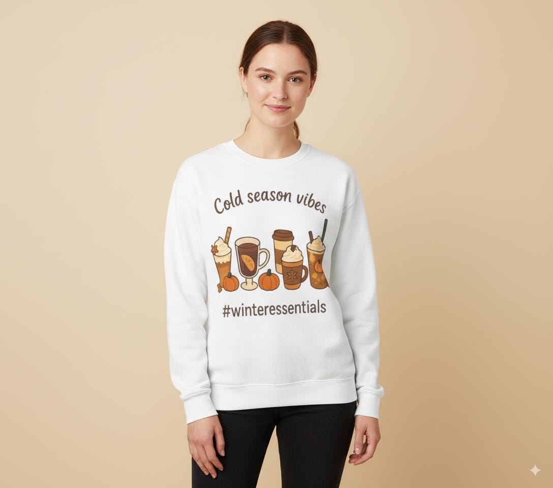 Tailles S - 5XL Sweat Unisexe Cold Season Vibes | Pull Automne Hiver Cocooning | Cadeau Amateur de Café | Sweat Pumpkin Spice