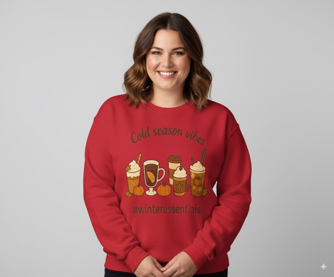 Tailles S - 5XL Sweat Unisexe Cold Season Vibes | Pull Automne Hiver Cocooning | Cadeau Amateur de Café | Sweat Pumpkin Spice
