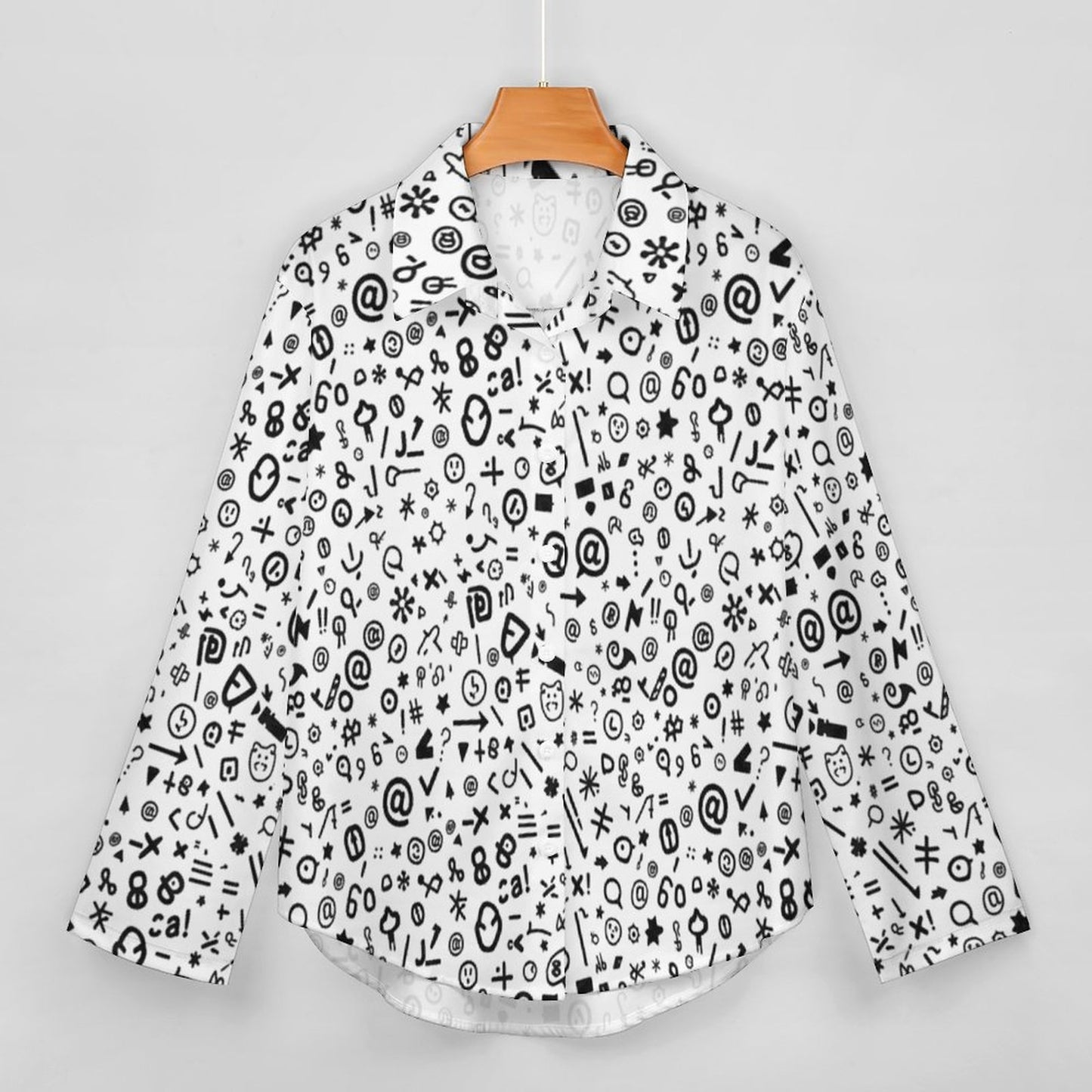 Chemise à ourlet asymétrique – imprimé doodles noir & blanc | Big Smiles