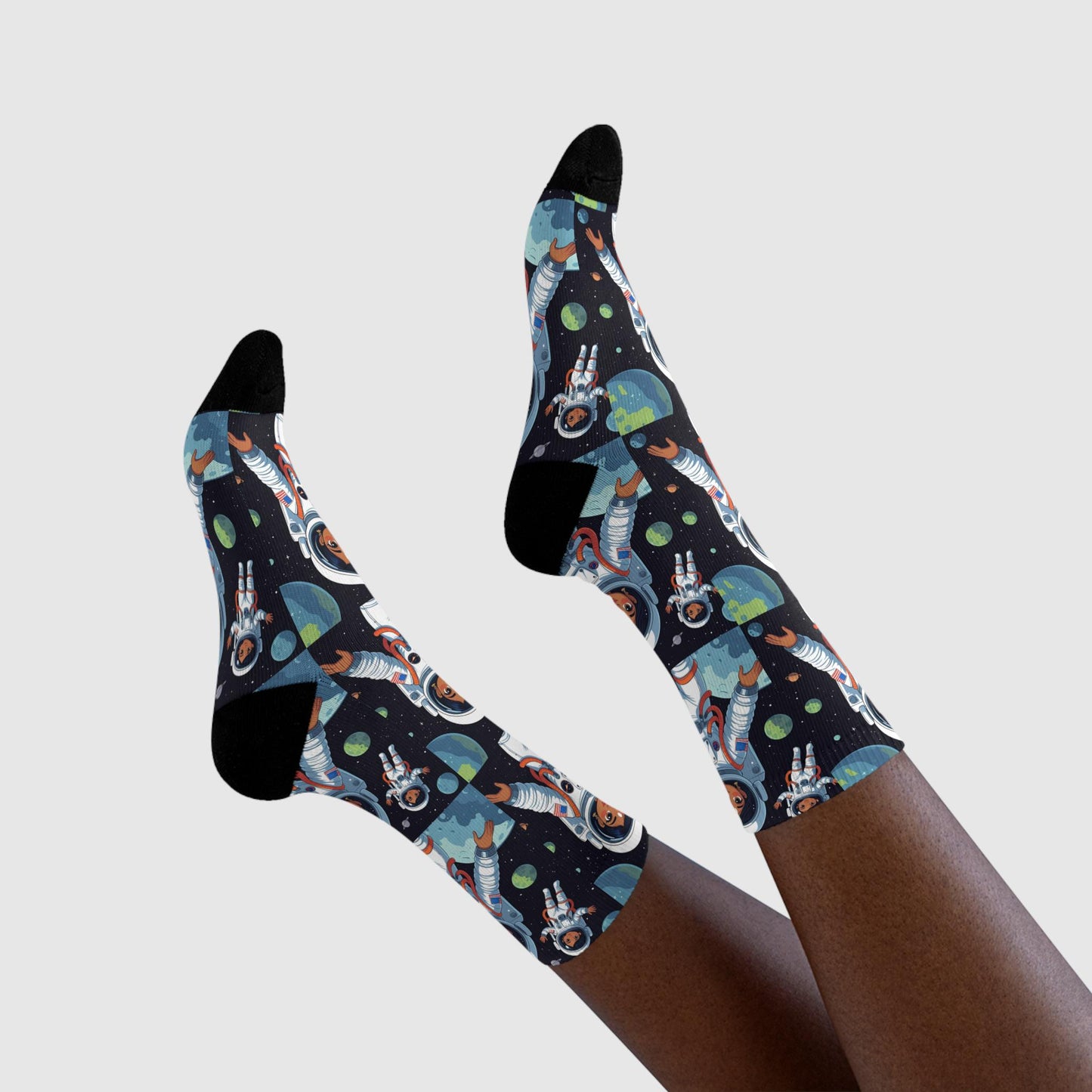 Chaussettes « Astronaut Girl » – crew sublimées, motif espace, cadeau space lovers