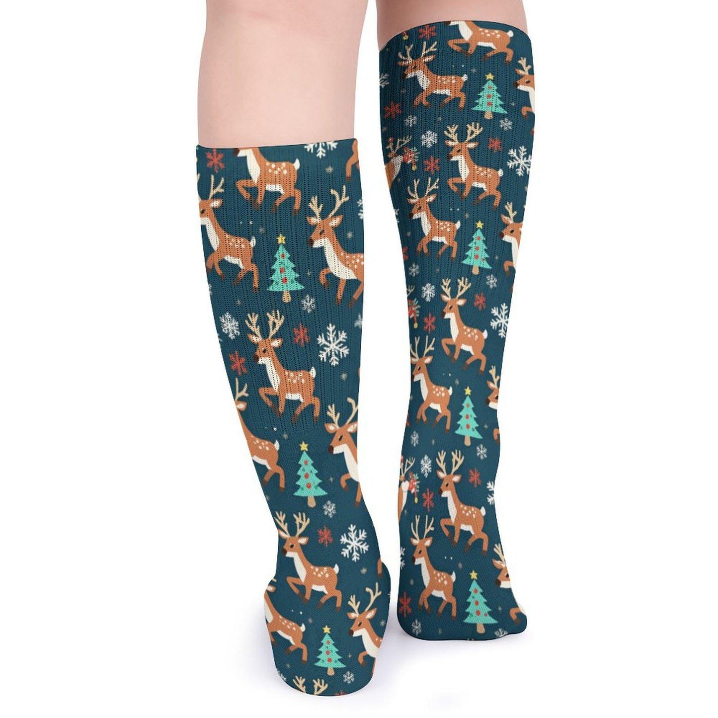 Chaussettes hautes de Noël rennes – unisexes, 40 cm, respirantes, maintien doux | Big Smiles inclusif
