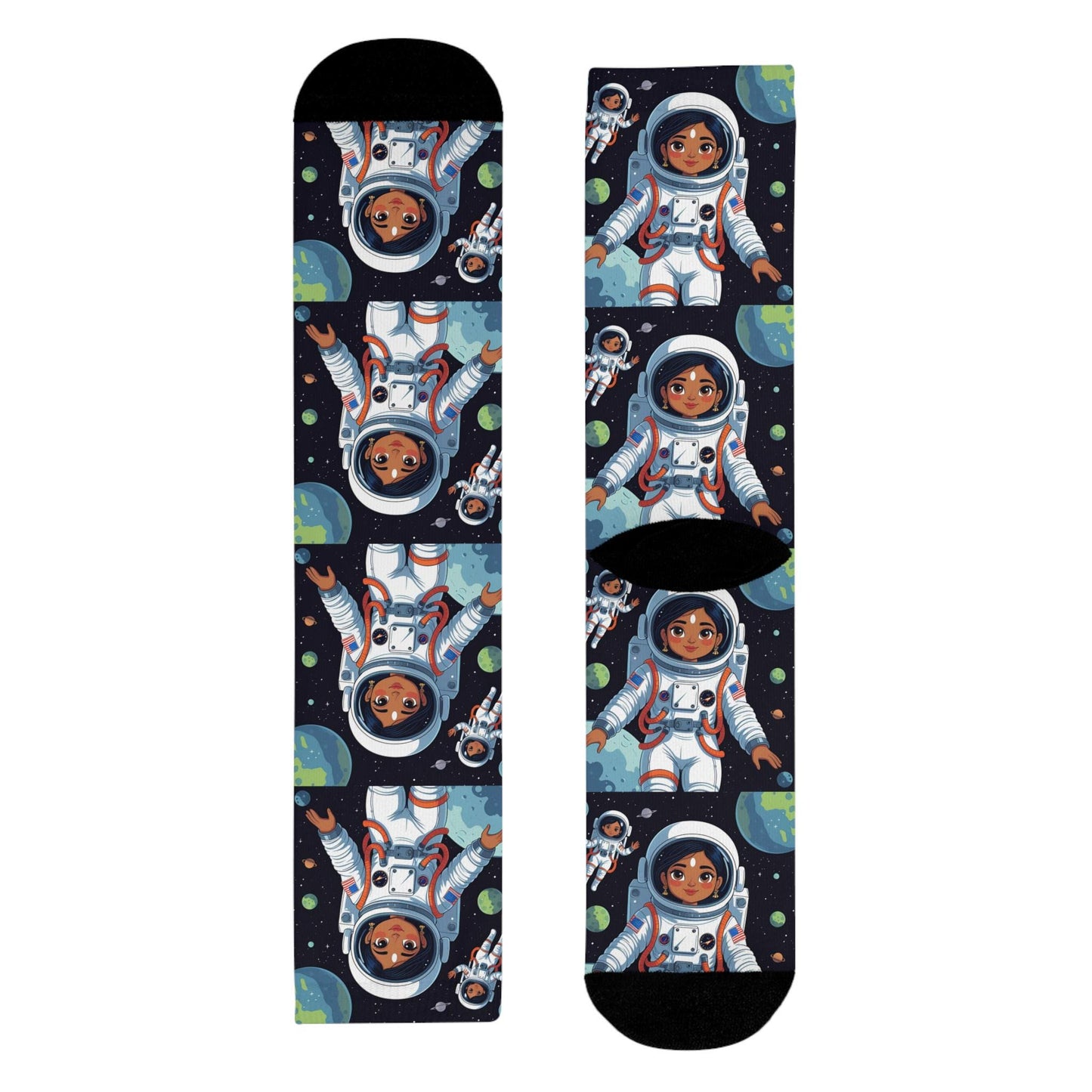 Chaussettes « Astronaut Girl » – crew sublimées, motif espace, cadeau space lovers
