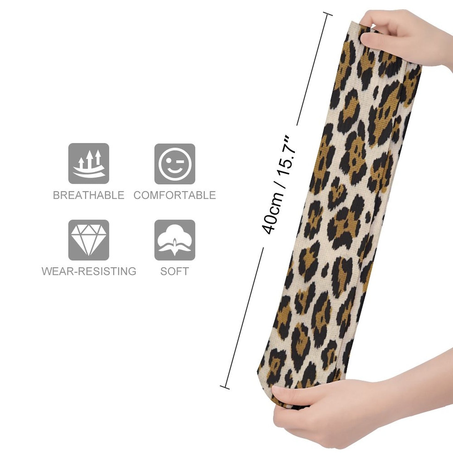 Chaussettes montantes léopard beige – respirantes, anti-glisse & confort mollets – impression all-over | Big Smiles