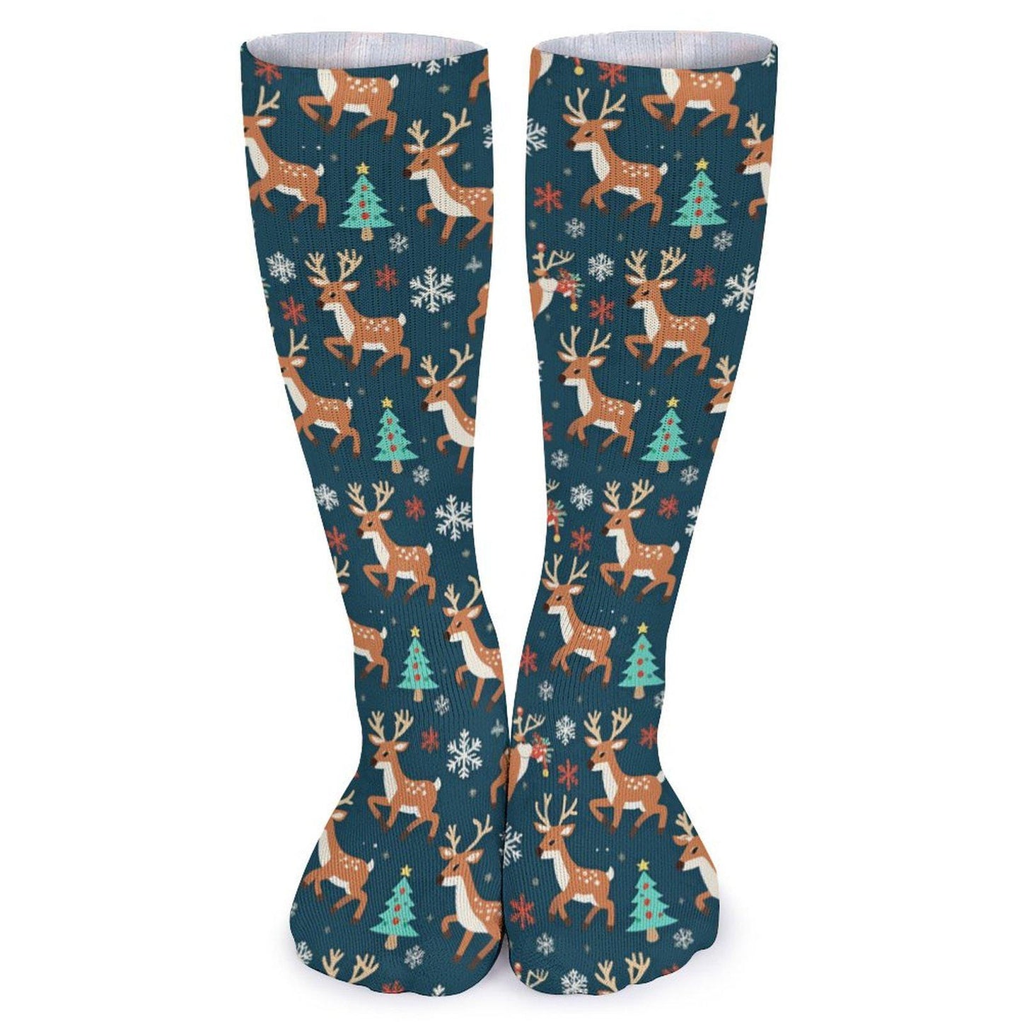 Chaussettes hautes de Noël rennes – unisexes, 40 cm, respirantes, maintien doux | Big Smiles inclusif