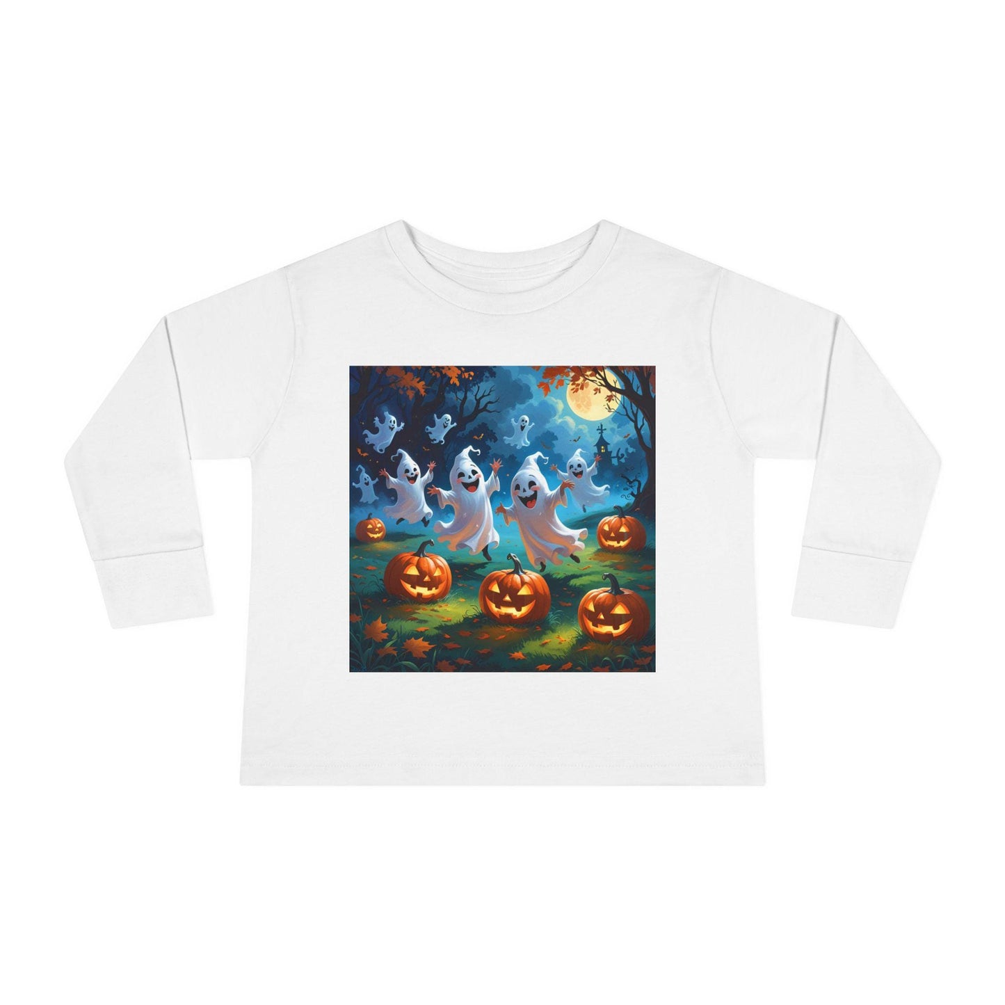 T-shirt Halloween enfant (toddler) manches longues, fantômes & citrouilles, coton
