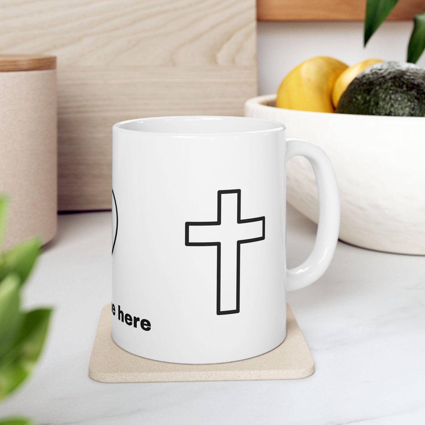 Mug chrétien personnalisable – Cœur et Croix, céramique brillante 11oz/15oz, micro-ondes & lave-vaisselle