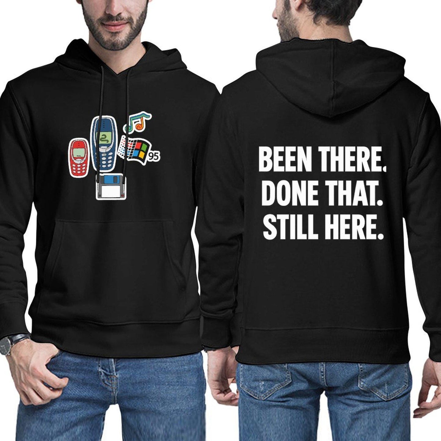 Sudadera con capucha retro nostalgia con serpiente de Nokia, logotipo de Windows 95, disquete y cita divertida, tallas S - 6XL